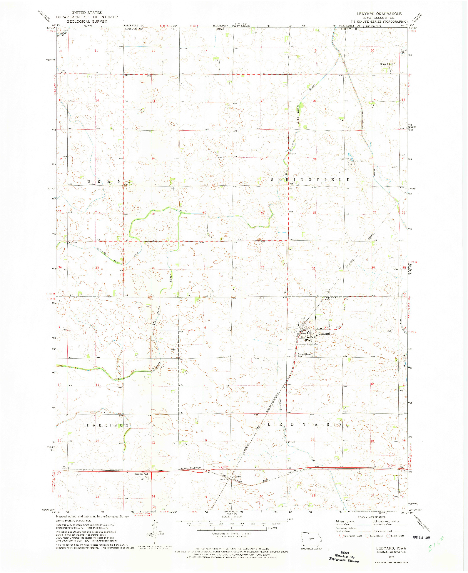 USGS 1:24000-SCALE QUADRANGLE FOR LEDYARD, IA 1972
