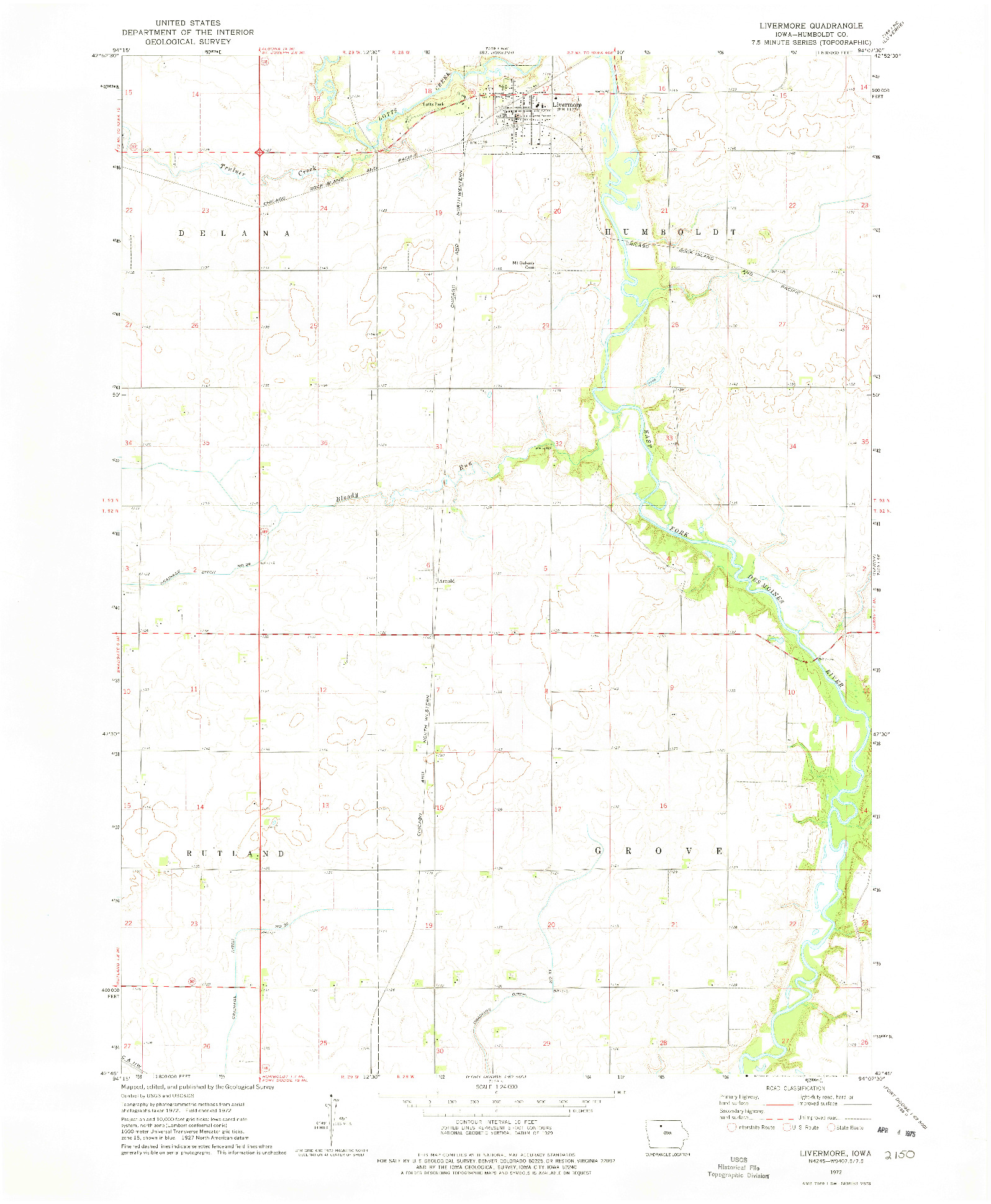 USGS 1:24000-SCALE QUADRANGLE FOR LIVERMORE, IA 1972