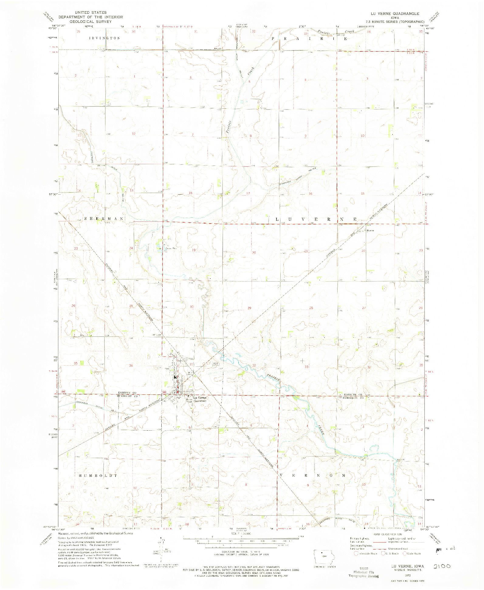 USGS 1:24000-SCALE QUADRANGLE FOR LU VERNE, IA 1972