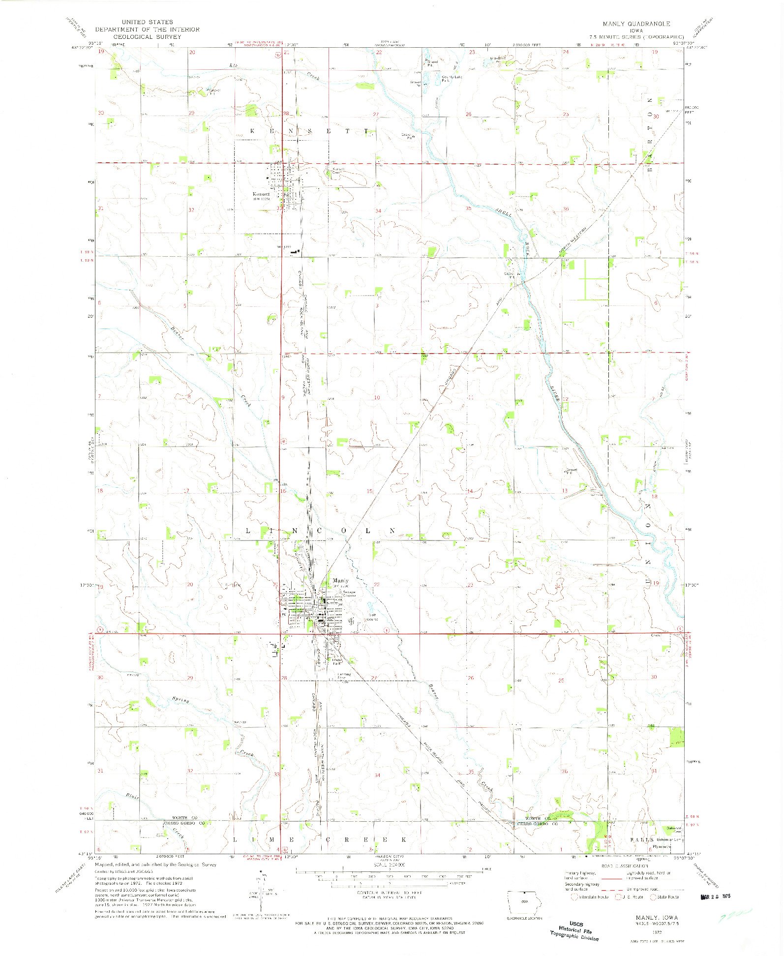 USGS 1:24000-SCALE QUADRANGLE FOR MANLY, IA 1972