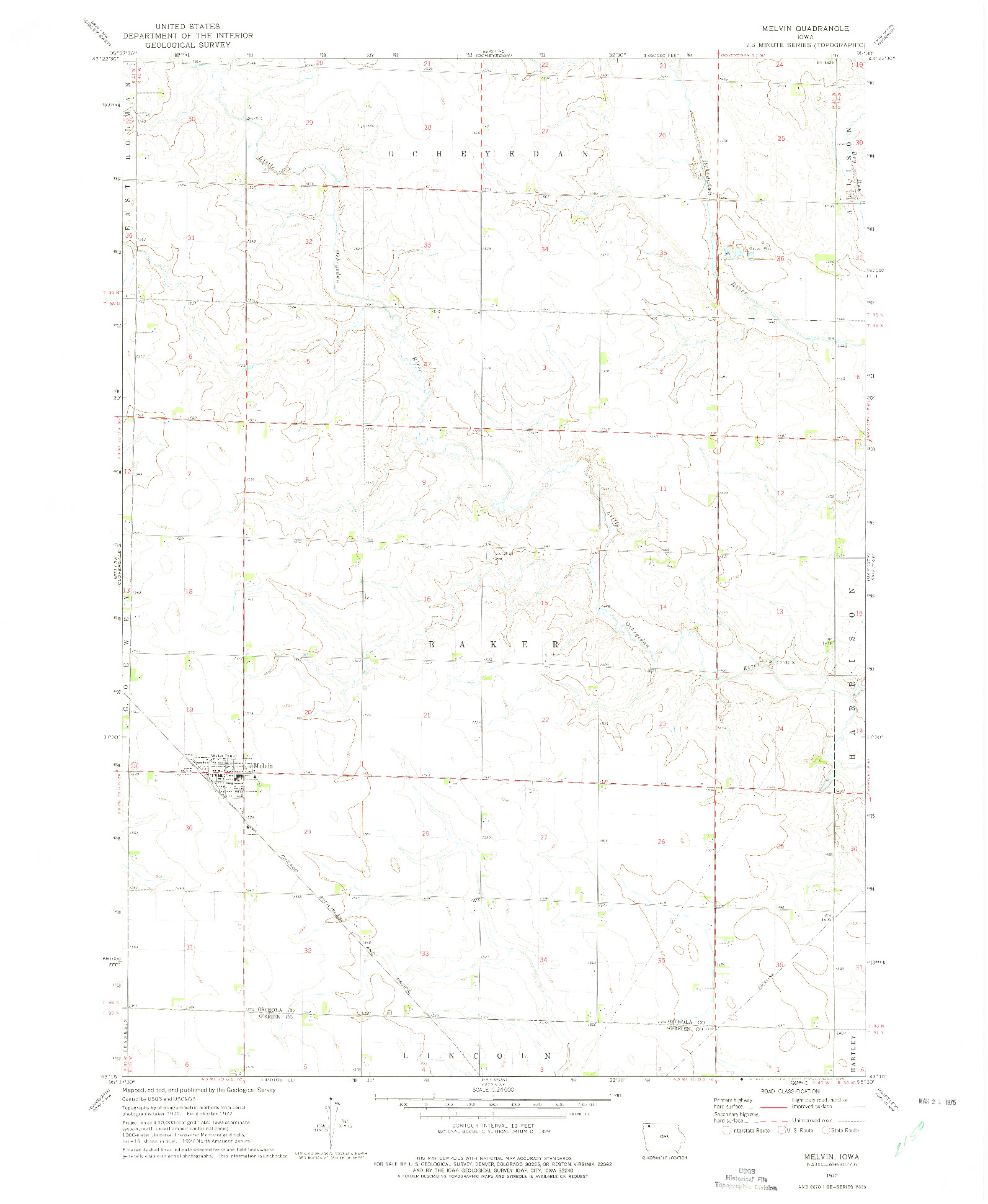 USGS 1:24000-SCALE QUADRANGLE FOR MELVIN, IA 1972