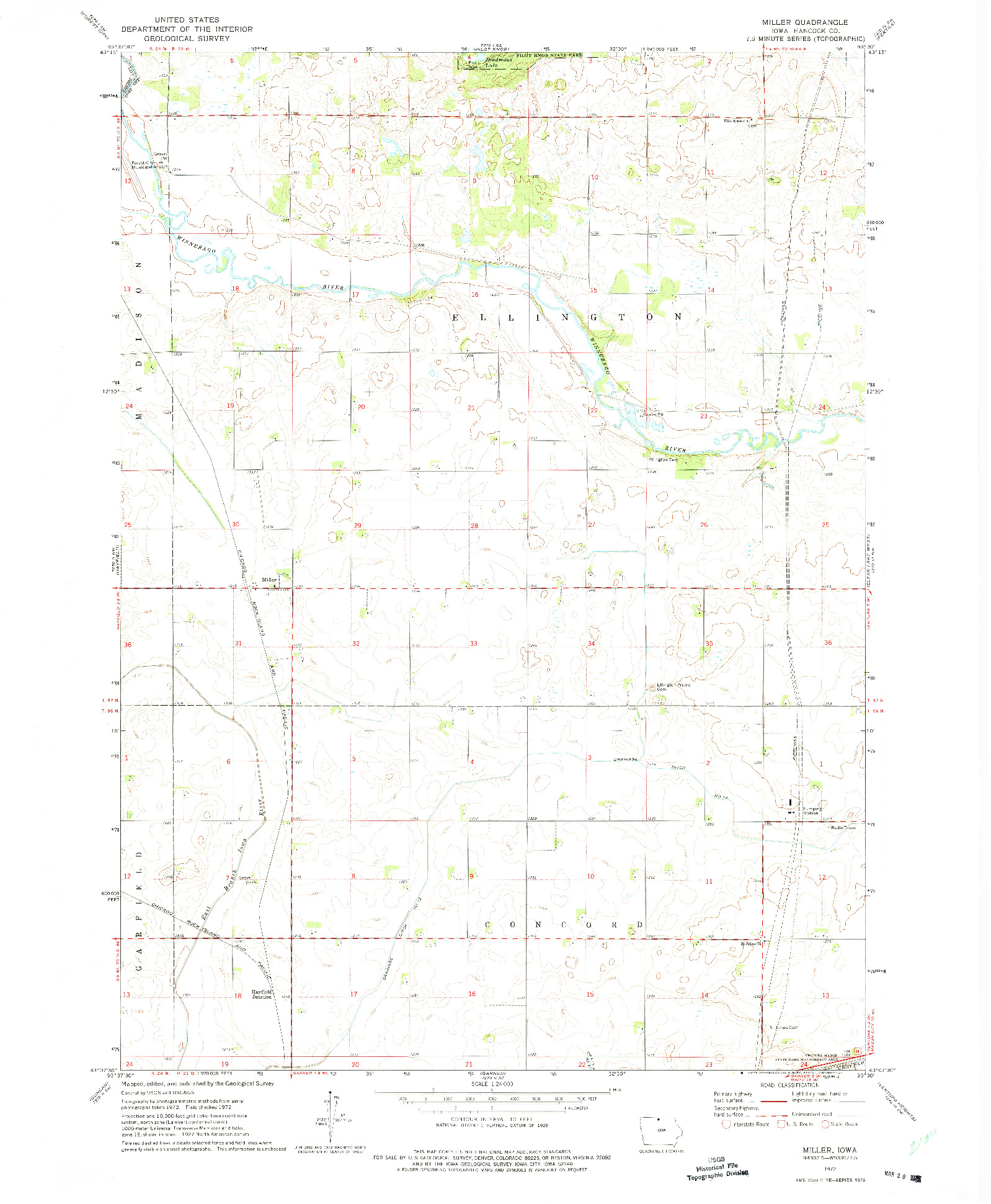 USGS 1:24000-SCALE QUADRANGLE FOR MILLER, IA 1972