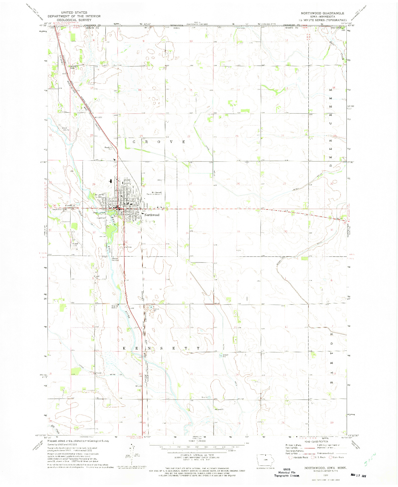 USGS 1:24000-SCALE QUADRANGLE FOR NORTHWOOD, IA 1972