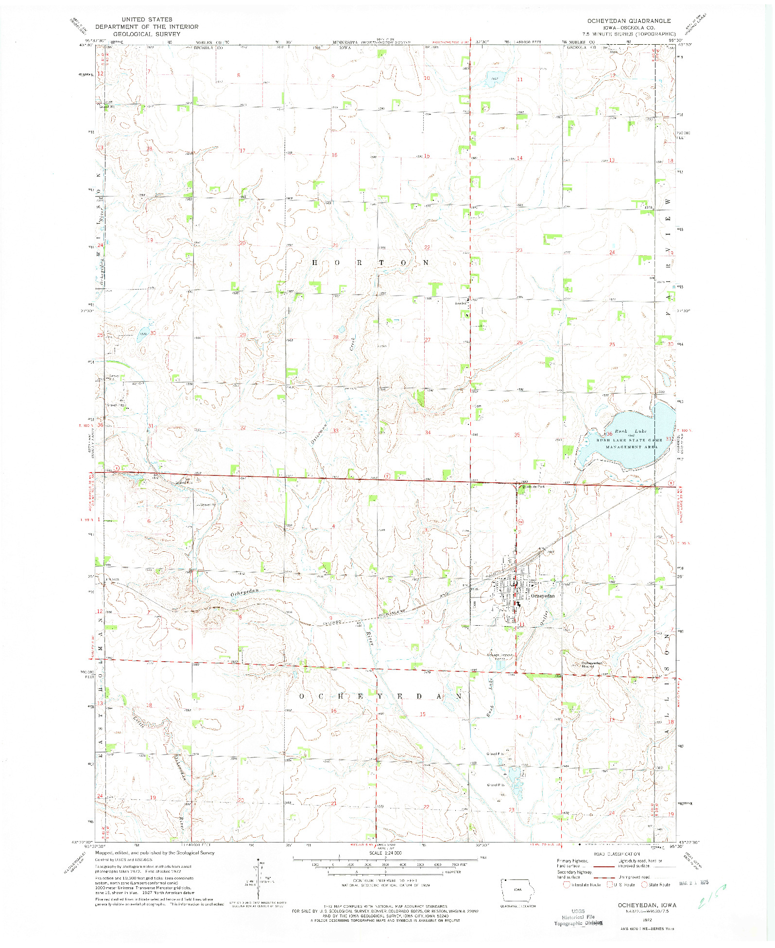 USGS 1:24000-SCALE QUADRANGLE FOR OCHEYEDAN, IA 1972