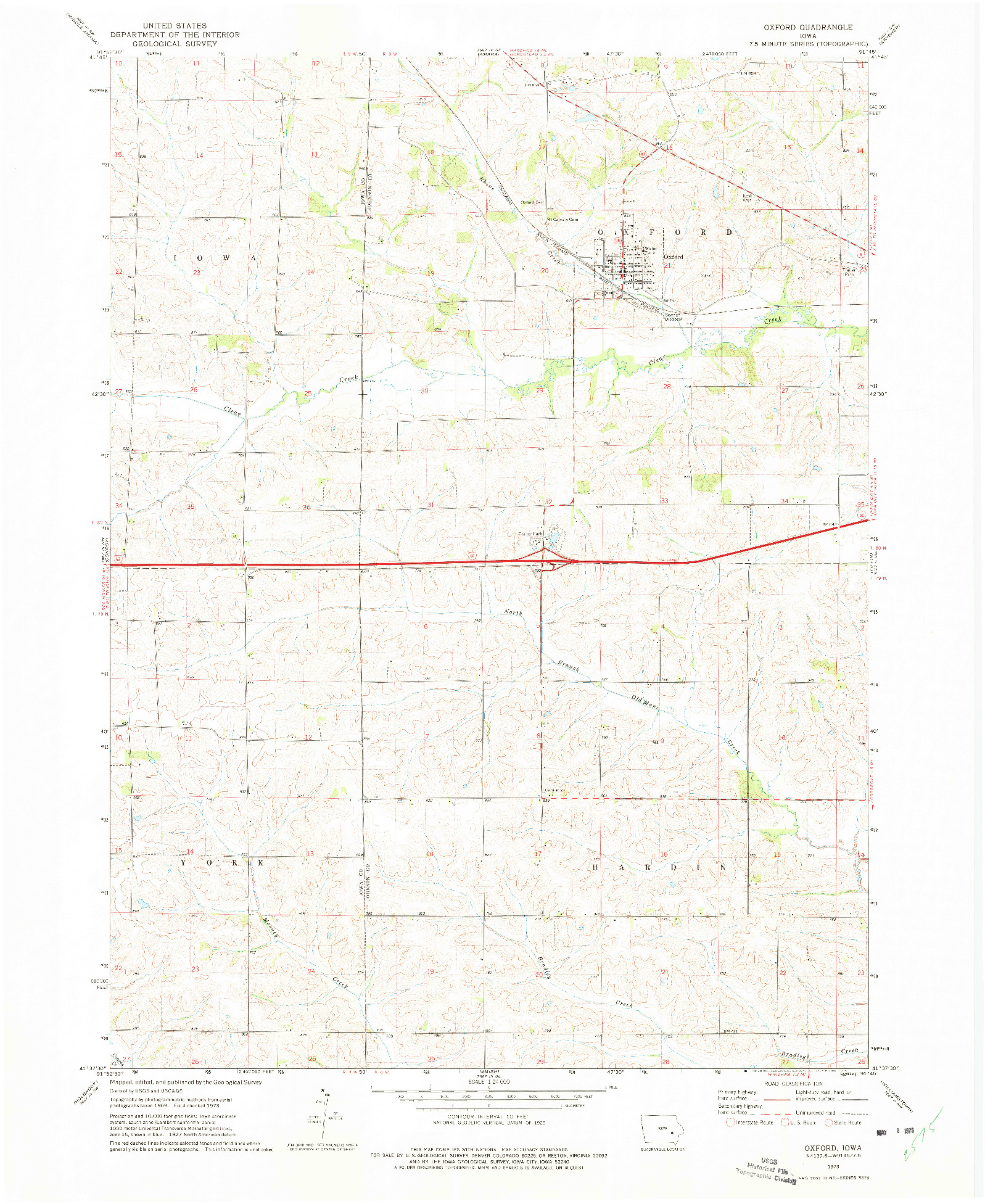 USGS 1:24000-SCALE QUADRANGLE FOR OXFORD, IA 1973