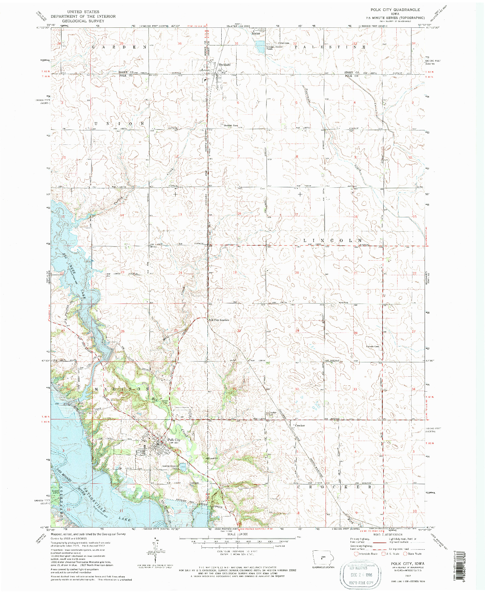 USGS 1:24000-SCALE QUADRANGLE FOR POLK CITY, IA 1972