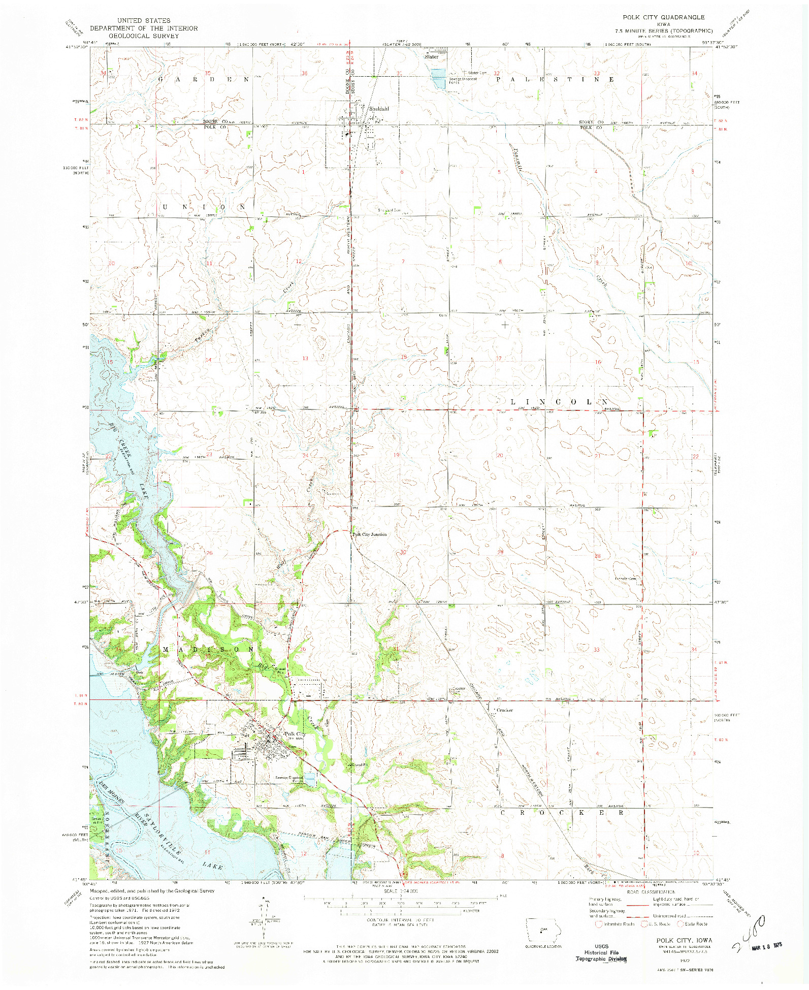 USGS 1:24000-SCALE QUADRANGLE FOR POLK CITY, IA 1972