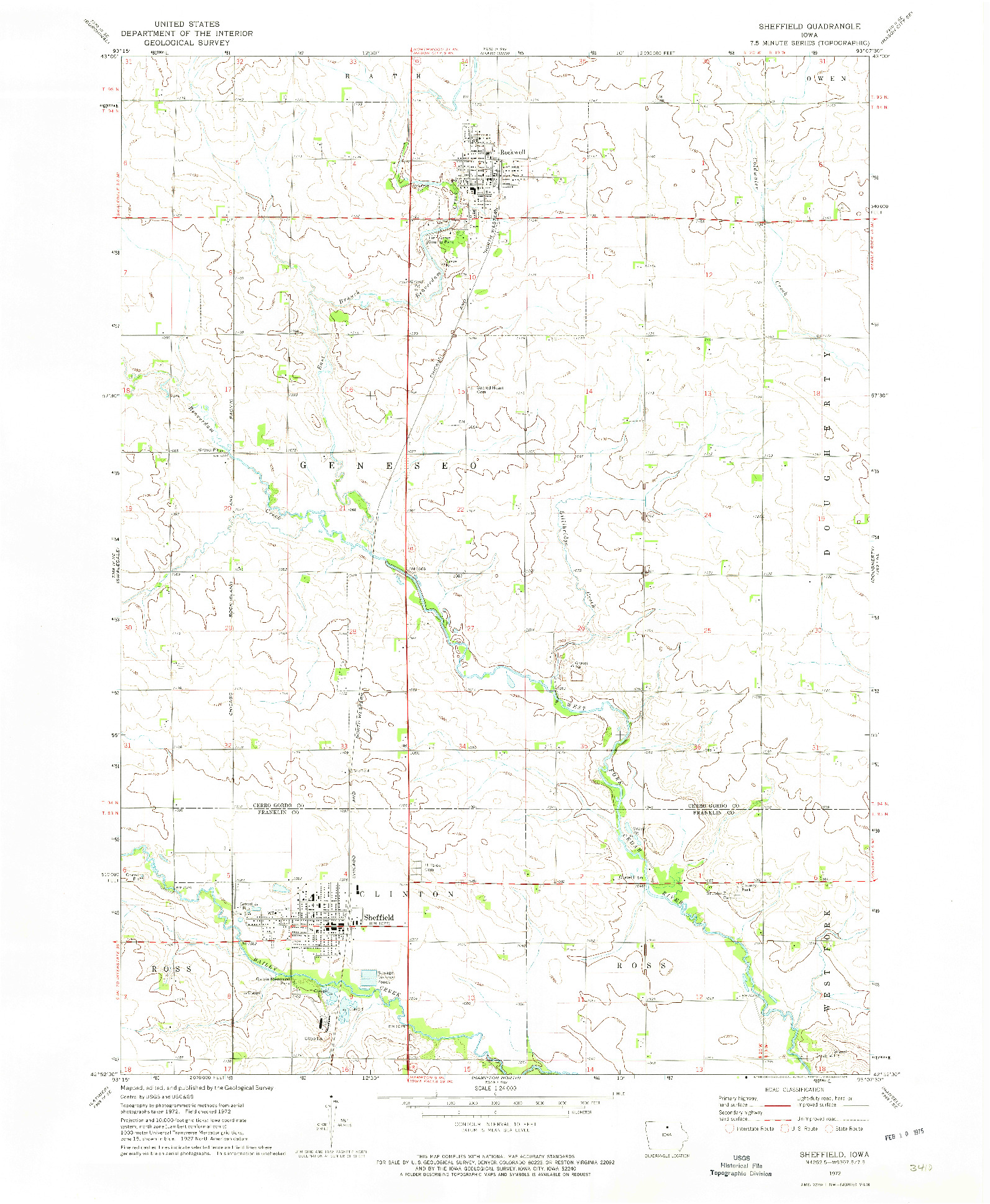 USGS 1:24000-SCALE QUADRANGLE FOR SHEFFIELD, IA 1972