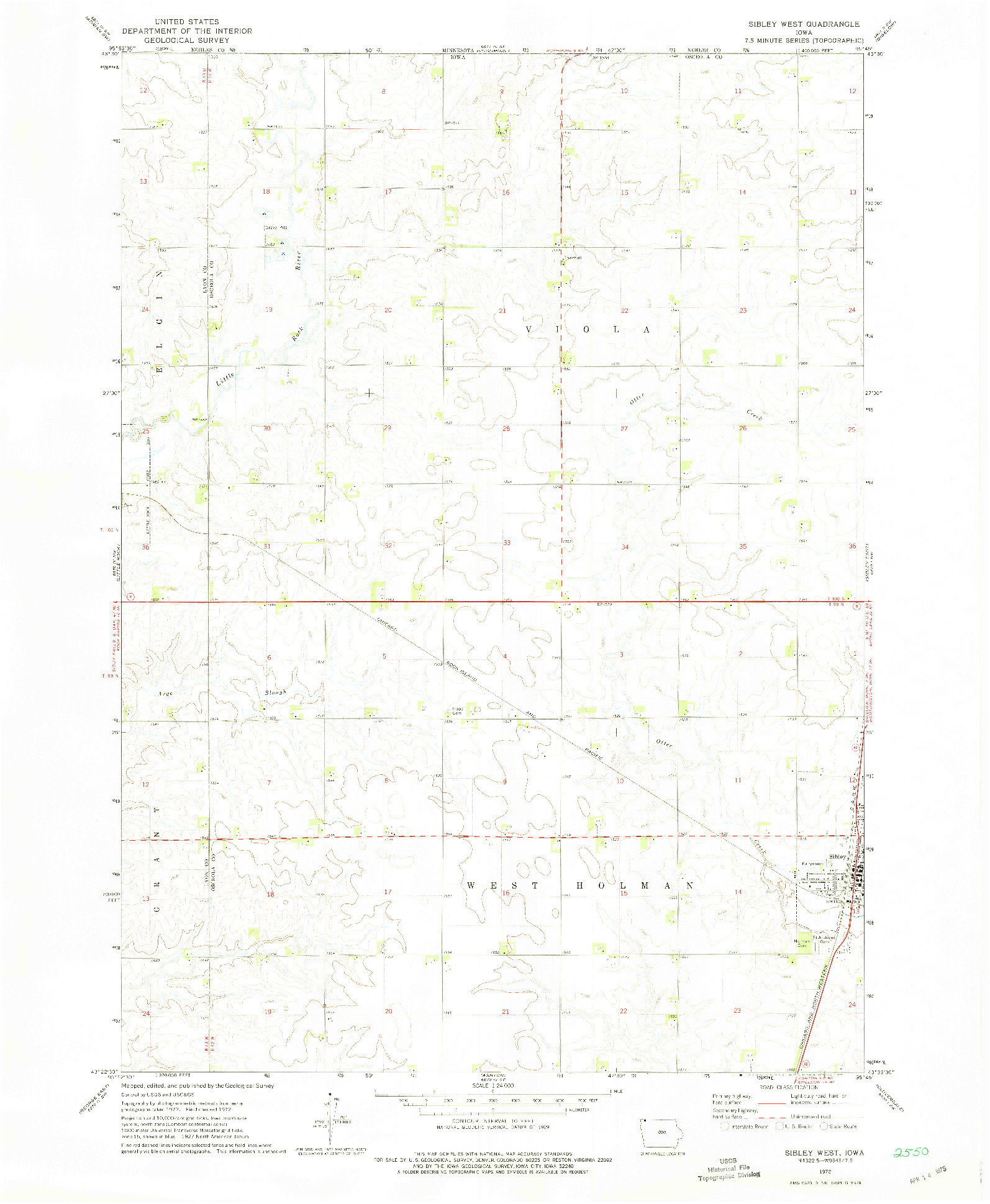 USGS 1:24000-SCALE QUADRANGLE FOR SIBLEY WEST, IA 1972