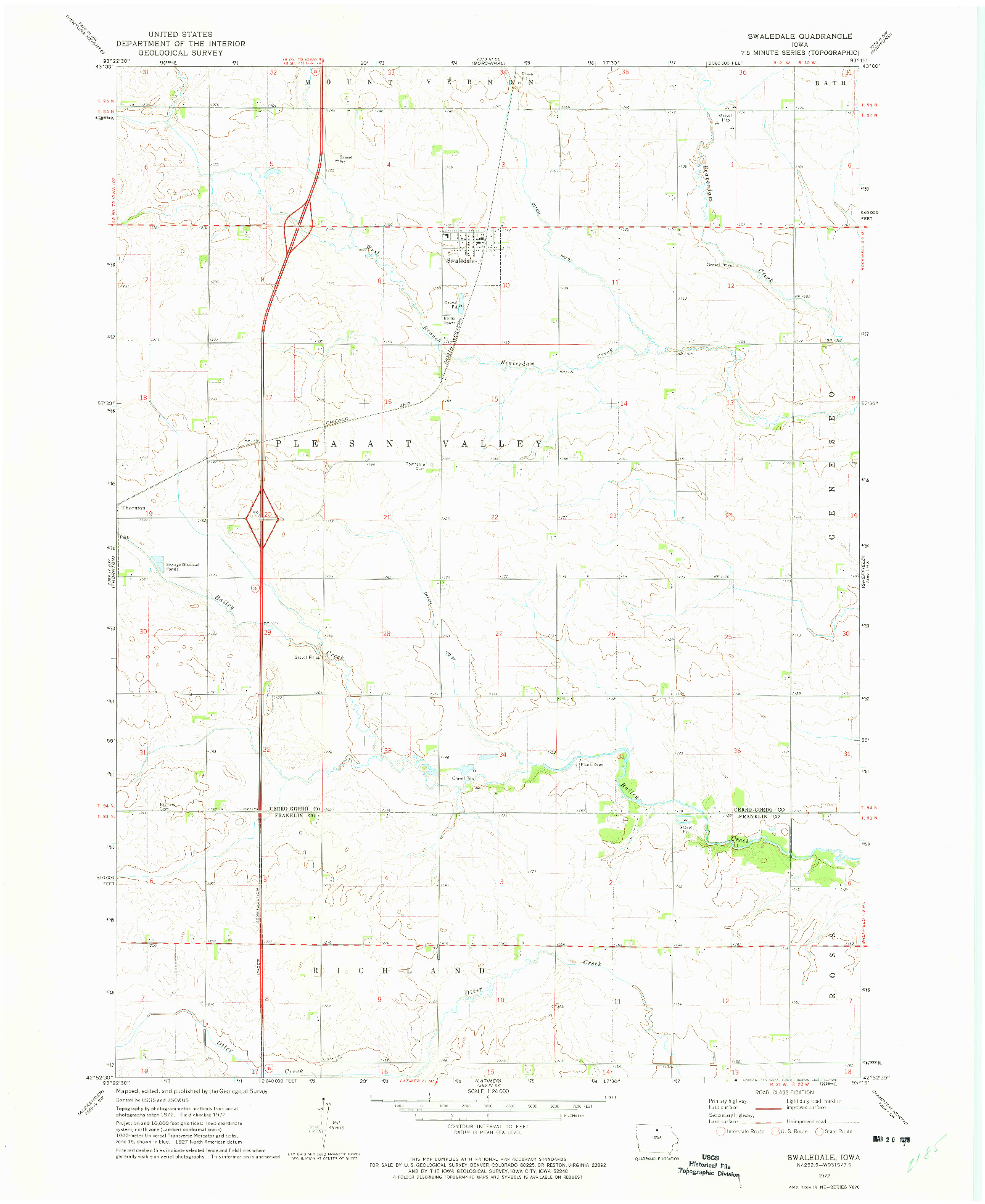 USGS 1:24000-SCALE QUADRANGLE FOR SWALEDALE, IA 1972