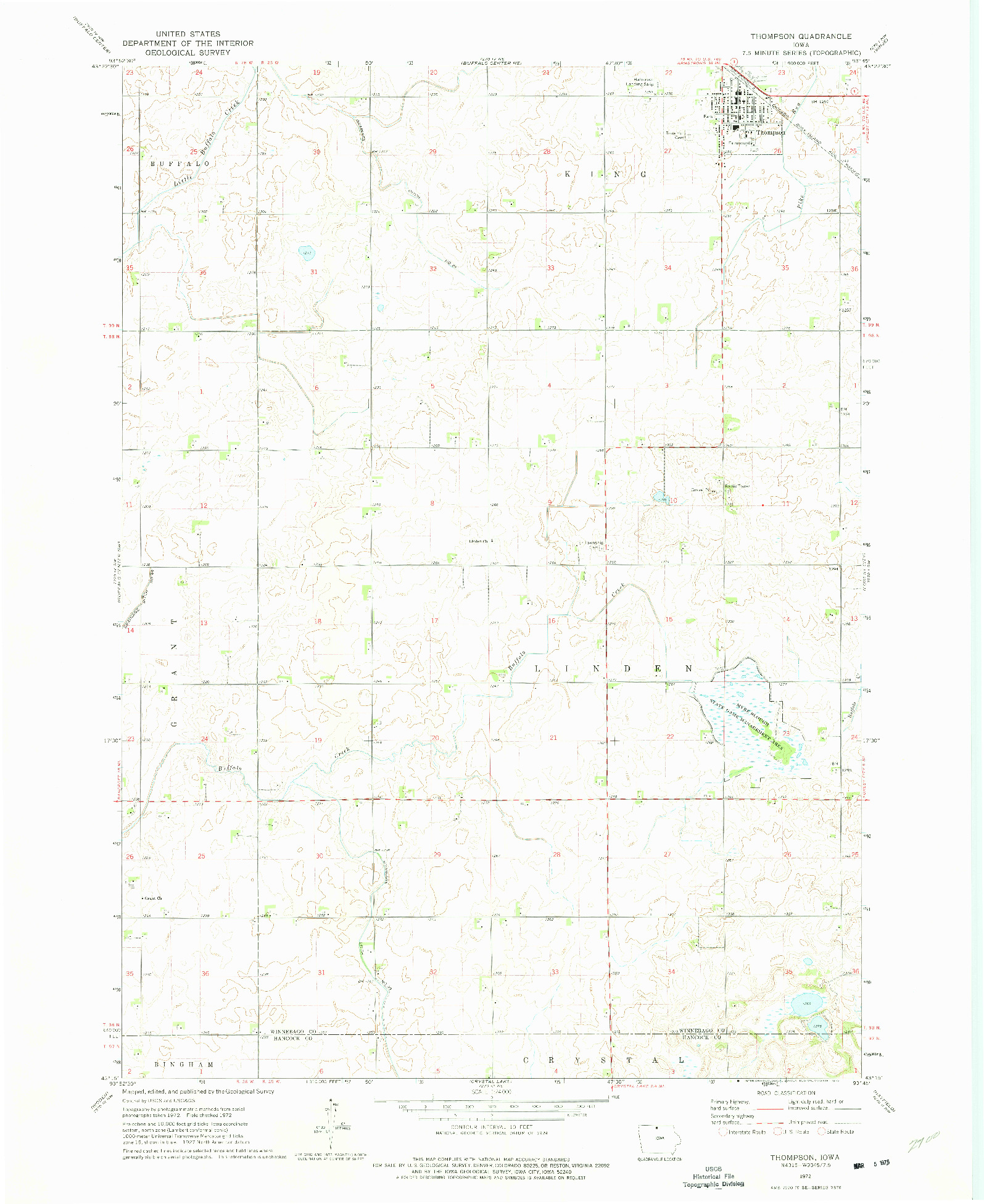 USGS 1:24000-SCALE QUADRANGLE FOR THOMPSON, IA 1972