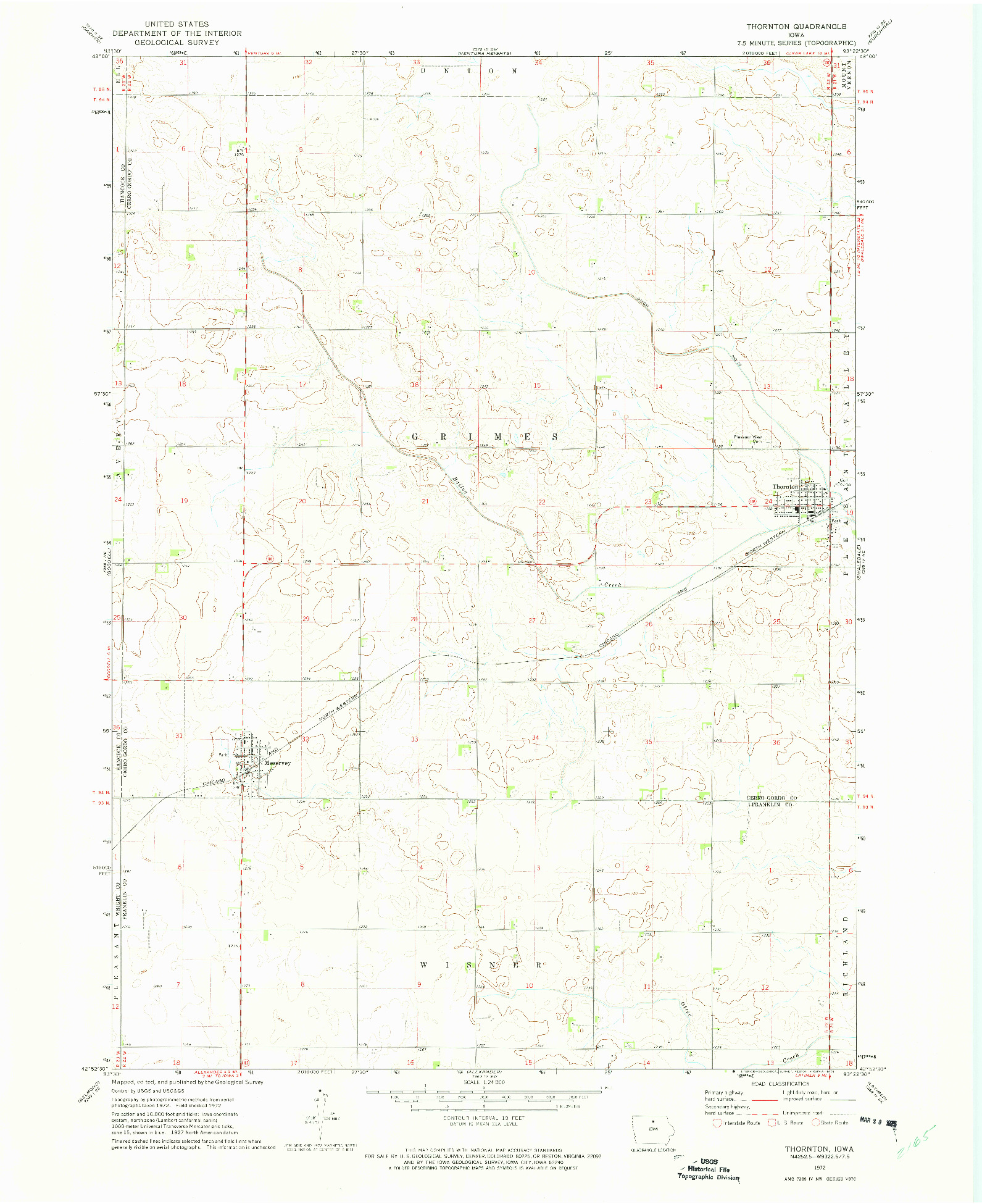 USGS 1:24000-SCALE QUADRANGLE FOR THORNTON, IA 1972