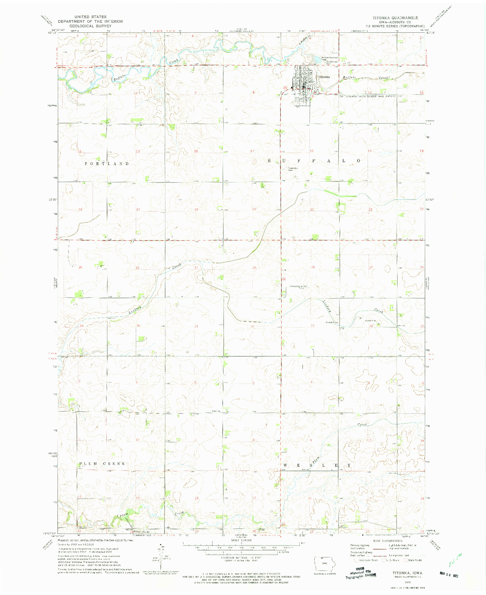 USGS 1:24000-SCALE QUADRANGLE FOR TITONKA, IA 1972