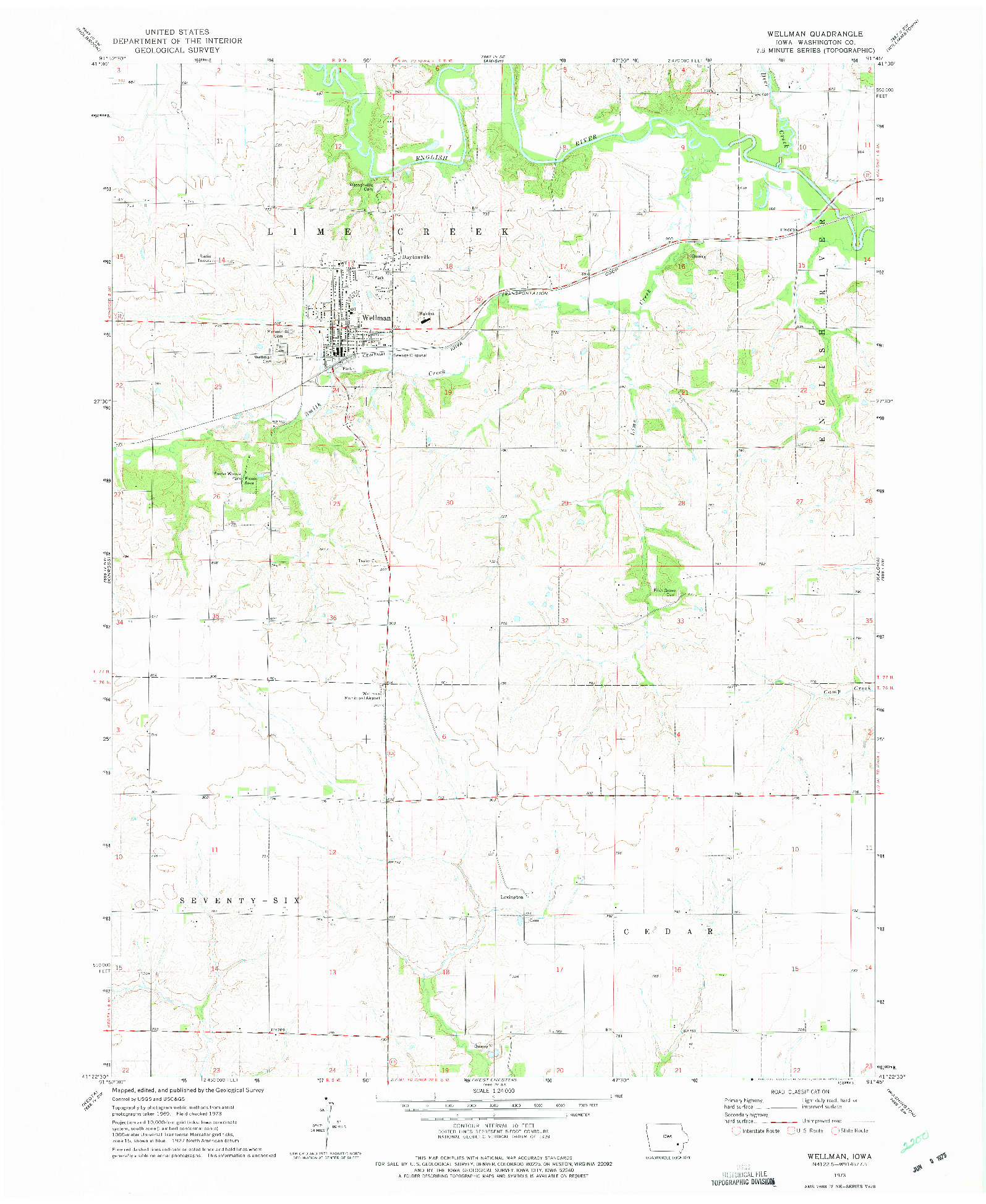 USGS 1:24000-SCALE QUADRANGLE FOR WELLMAN, IA 1973