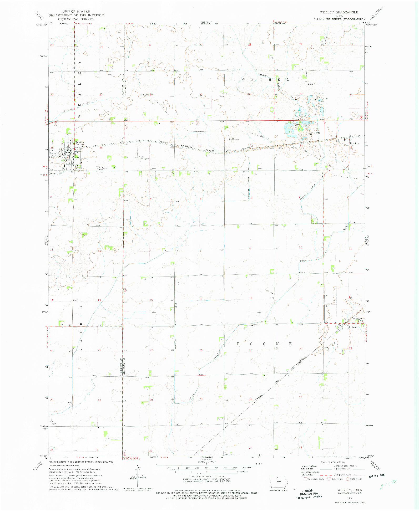 USGS 1:24000-SCALE QUADRANGLE FOR WESLEY, IA 1972