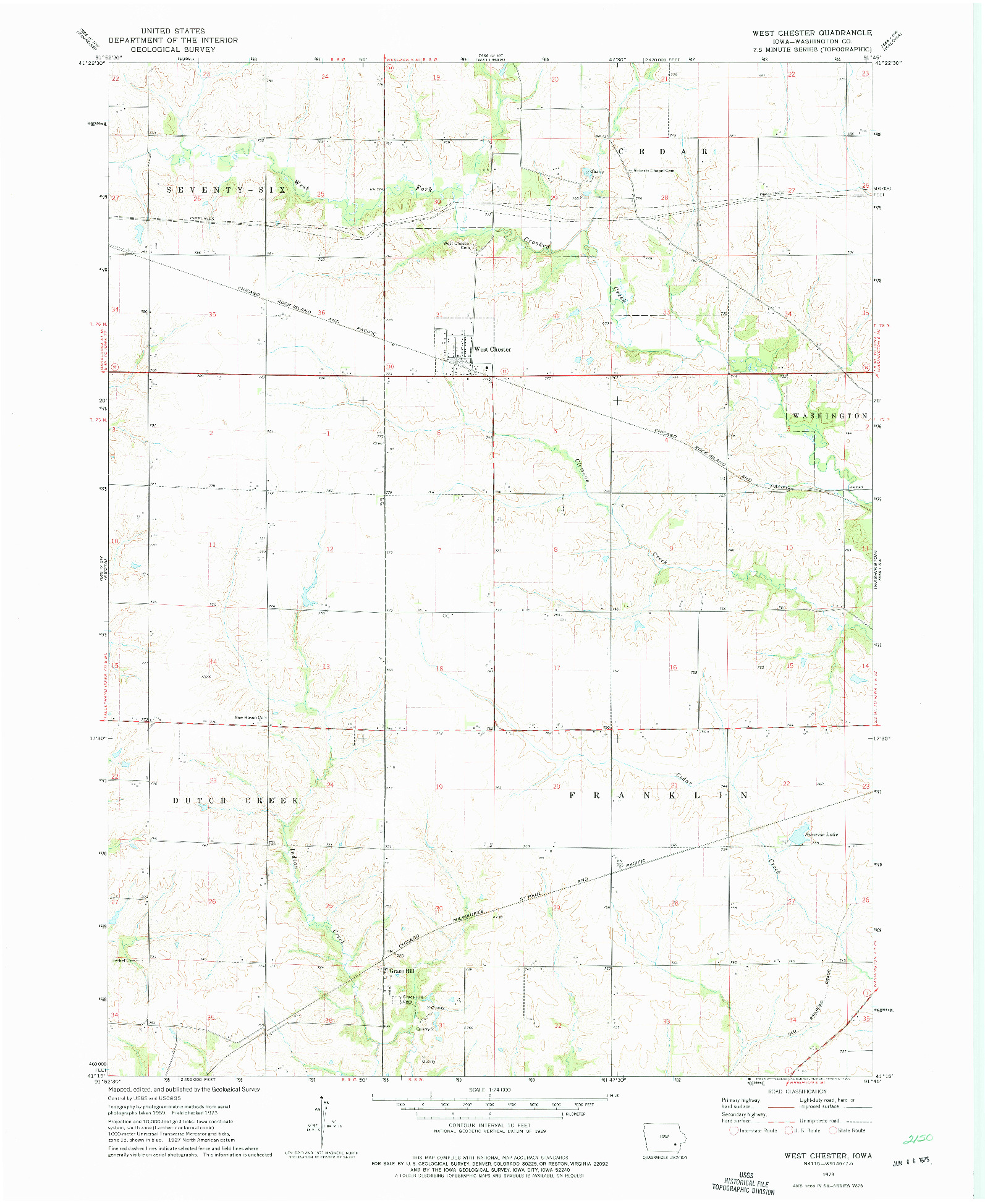 USGS 1:24000-SCALE QUADRANGLE FOR WEST CHESTER, IA 1973