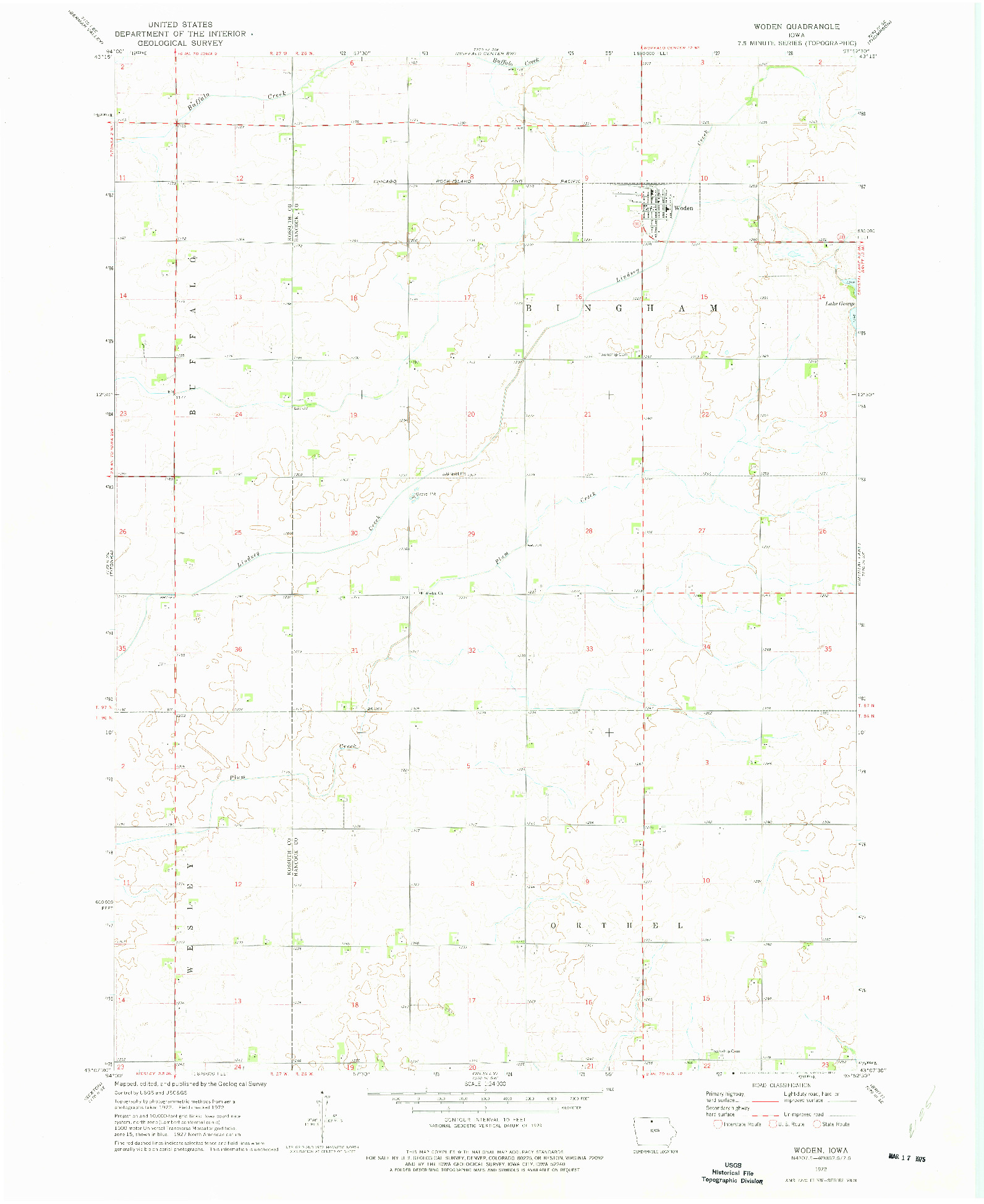 USGS 1:24000-SCALE QUADRANGLE FOR WODEN, IA 1972
