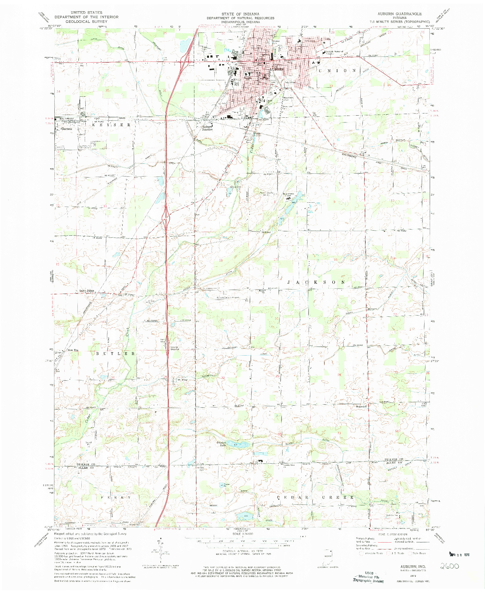 USGS 1:24000-SCALE QUADRANGLE FOR AUBURN, IN 1973