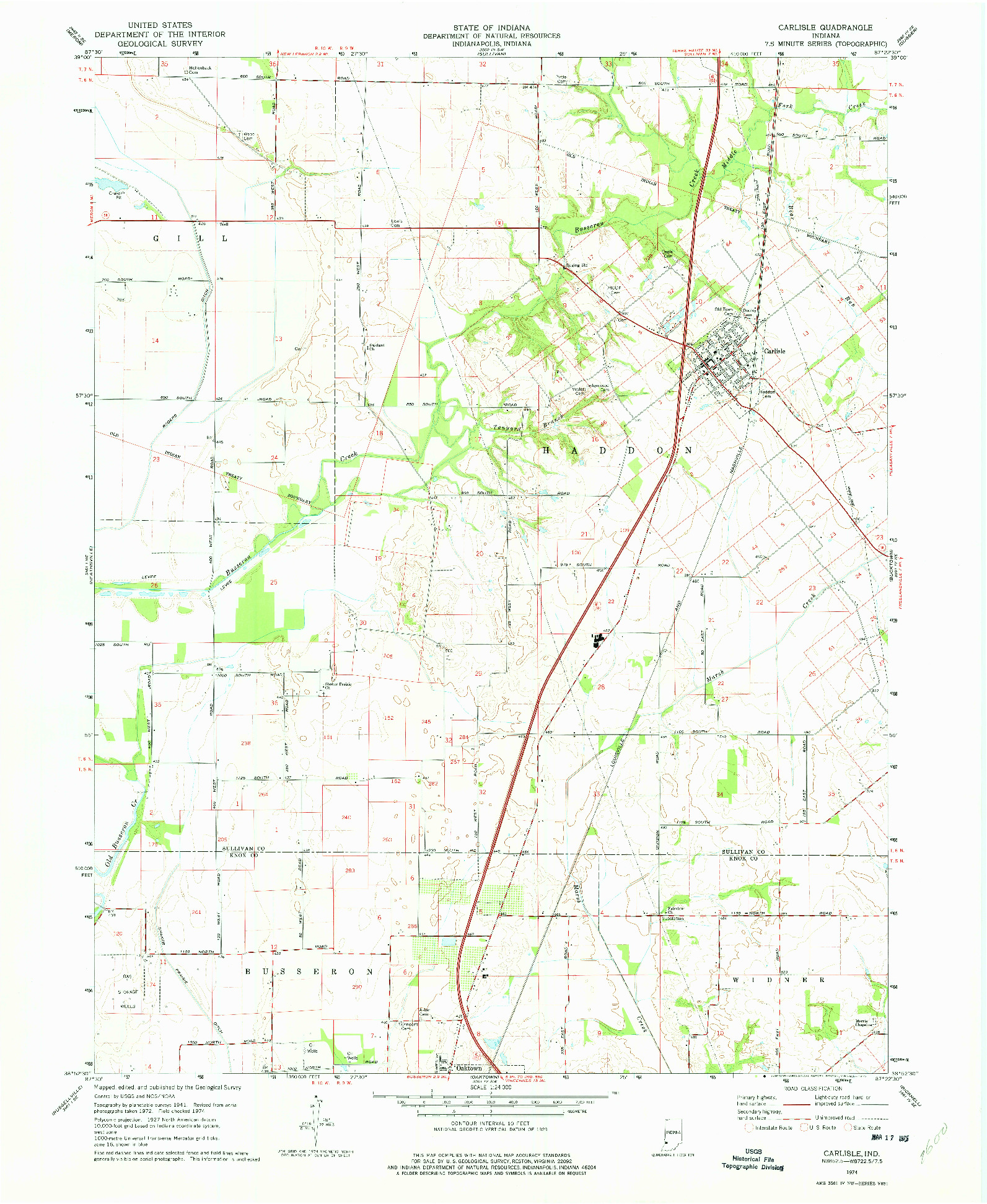 USGS 1:24000-SCALE QUADRANGLE FOR CARLISLE, IN 1974