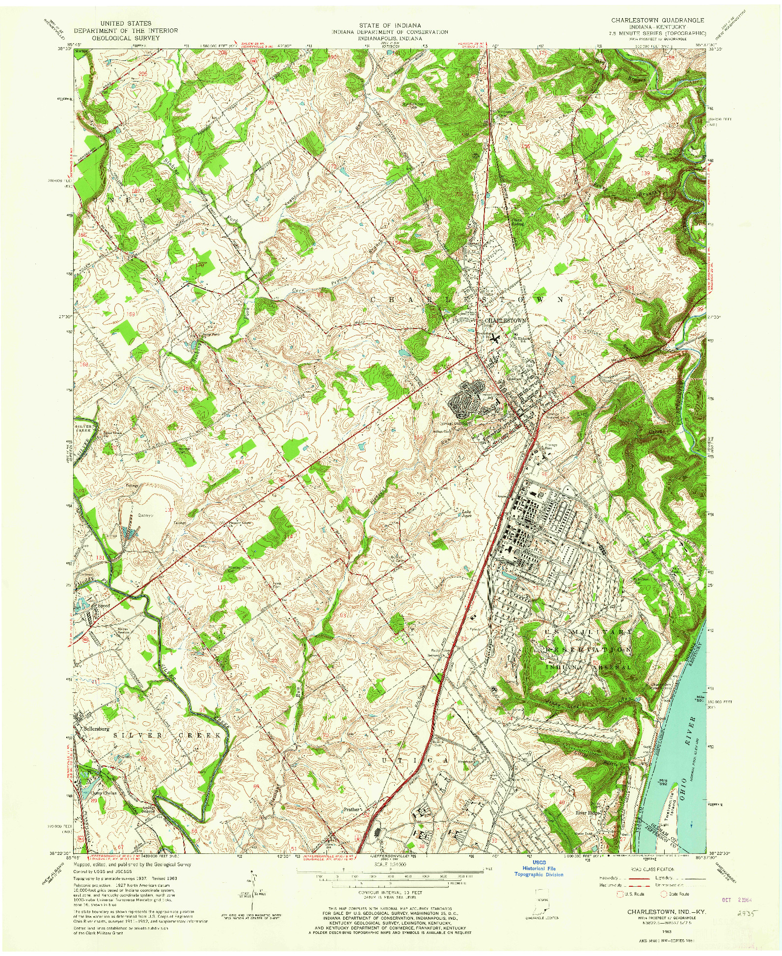 USGS 1:24000-SCALE QUADRANGLE FOR CHARLESTOWN, IN 1963