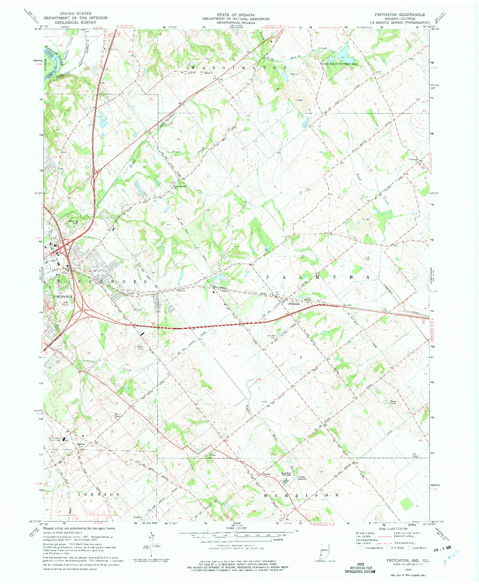 USGS 1:24000-SCALE QUADRANGLE FOR FRITCHTON, IN 1974
