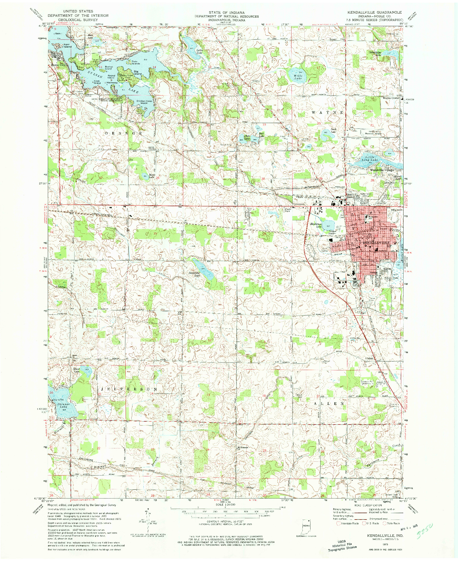 USGS 1:24000-SCALE QUADRANGLE FOR KENDALLVILLE, IN 1973