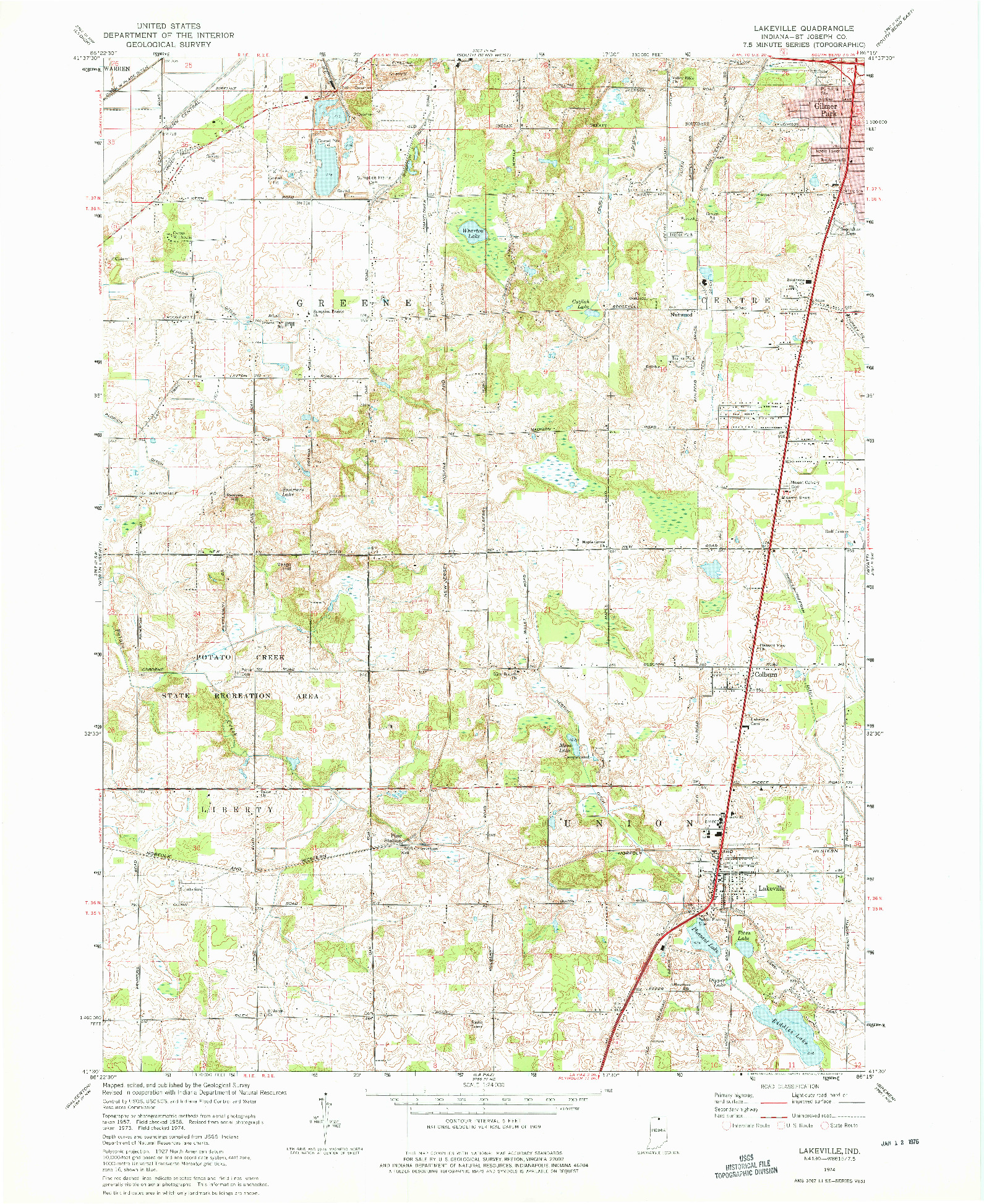 USGS 1:24000-SCALE QUADRANGLE FOR LAKEVILLE, IN 1974