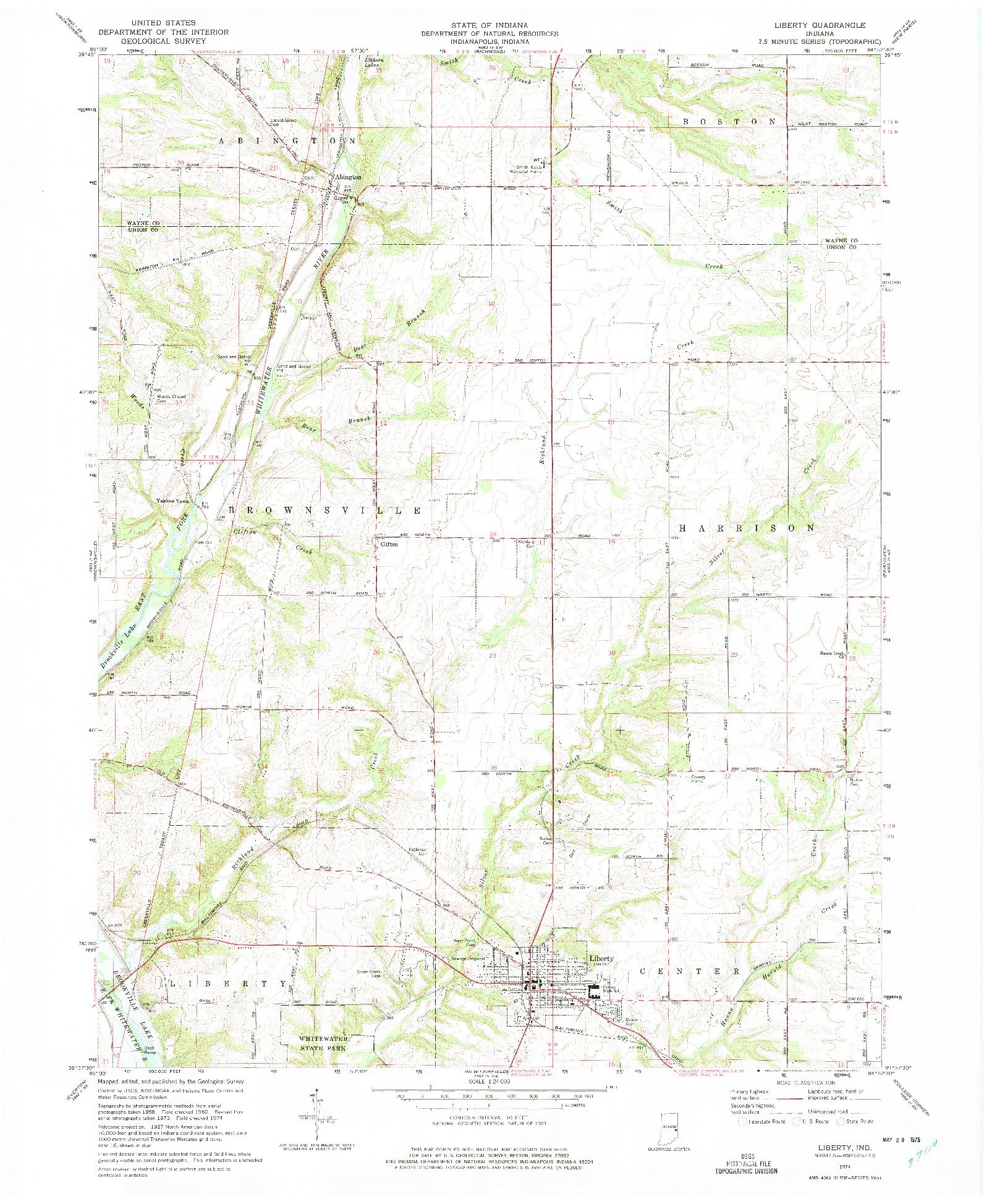 USGS 1:24000-SCALE QUADRANGLE FOR LIBERTY, IN 1974