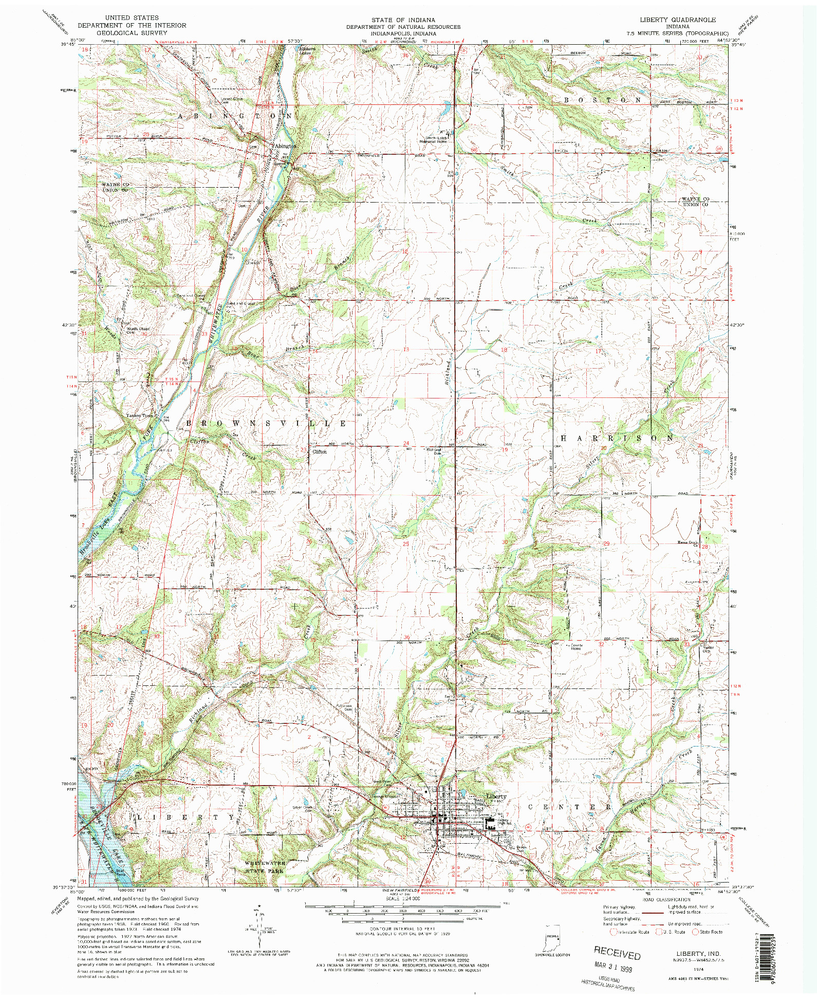 USGS 1:24000-SCALE QUADRANGLE FOR LIBERTY, IN 1974