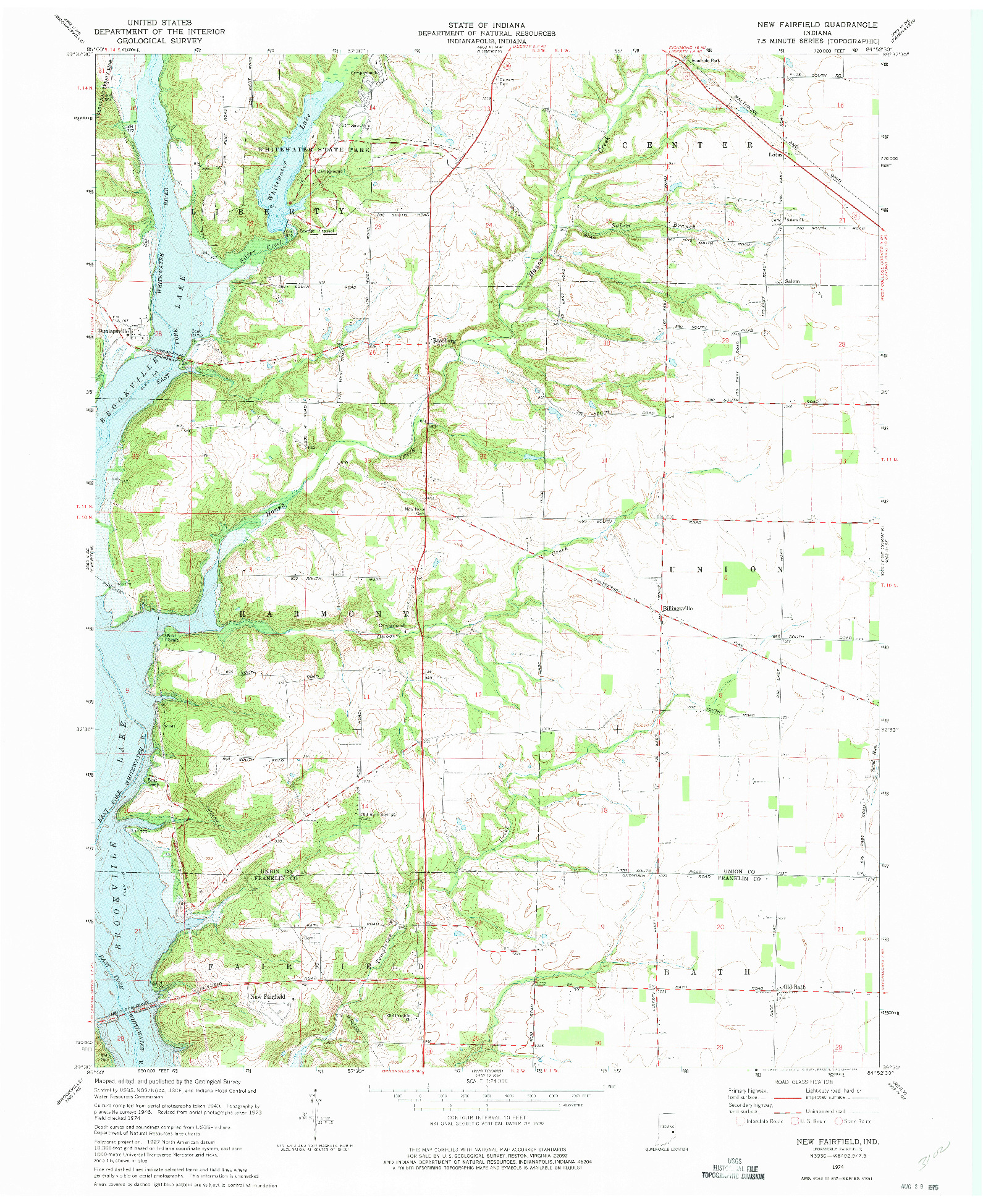 USGS 1:24000-SCALE QUADRANGLE FOR NEW FAIRFIELD, IN 1974
