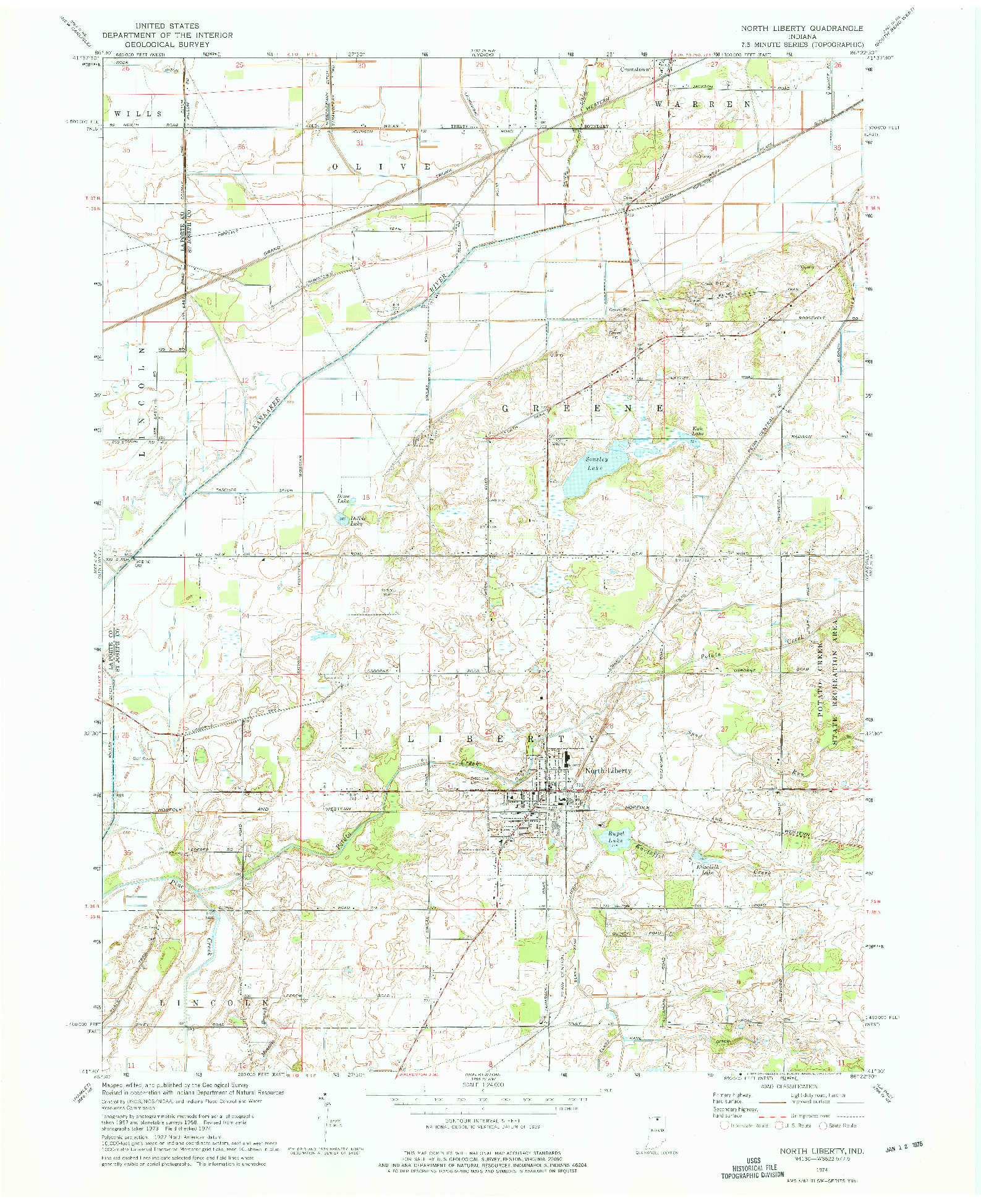 USGS 1:24000-SCALE QUADRANGLE FOR NORTH LIBERTY, IN 1974