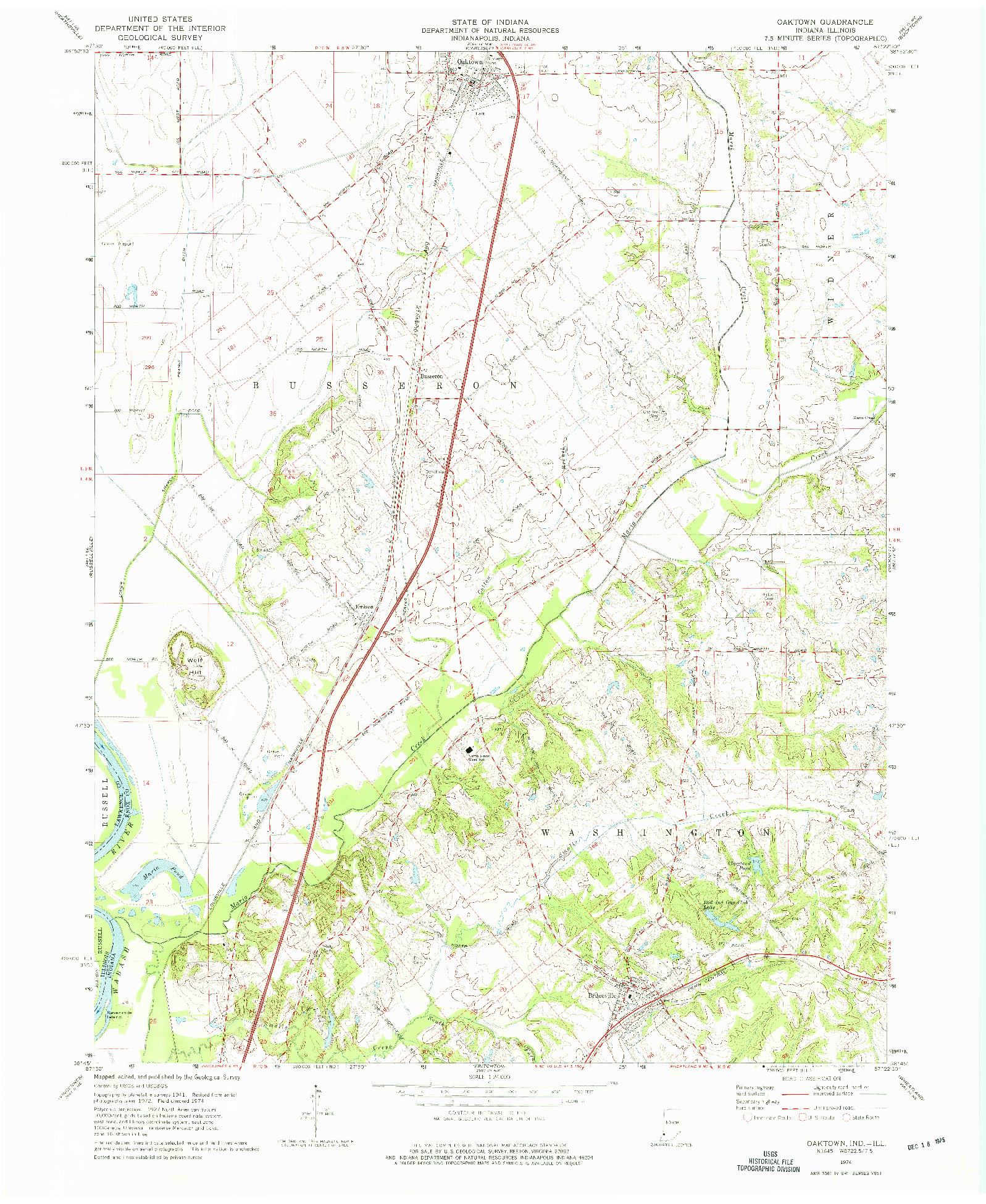 USGS 1:24000-SCALE QUADRANGLE FOR OAKTOWN, IN 1974