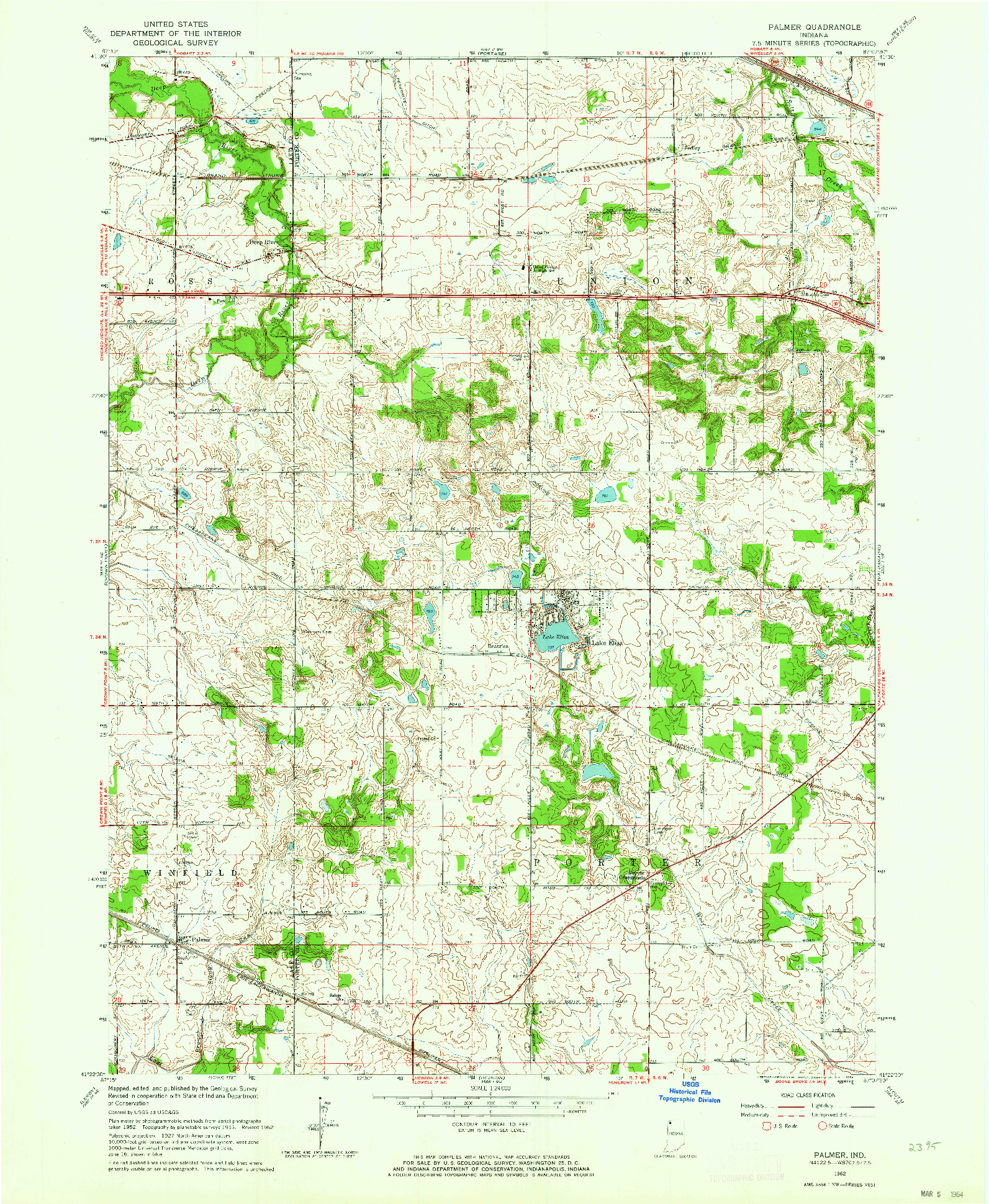 USGS 1:24000-SCALE QUADRANGLE FOR PALMER, IN 1962