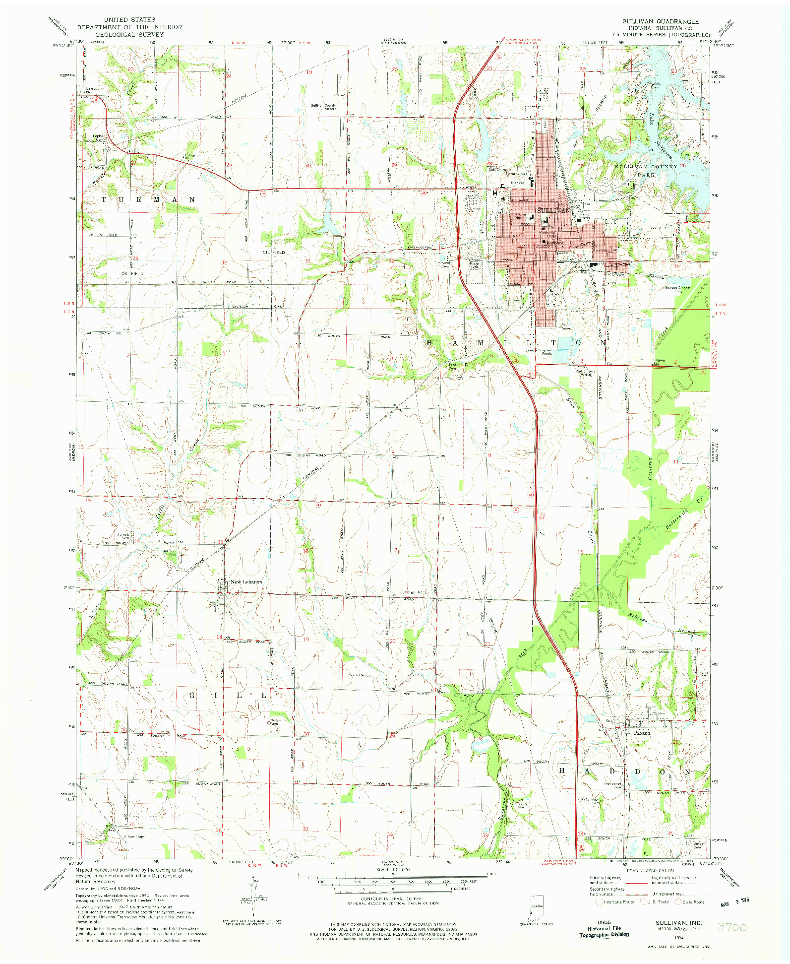 USGS 1:24000-SCALE QUADRANGLE FOR SULLIVAN, IN 1974