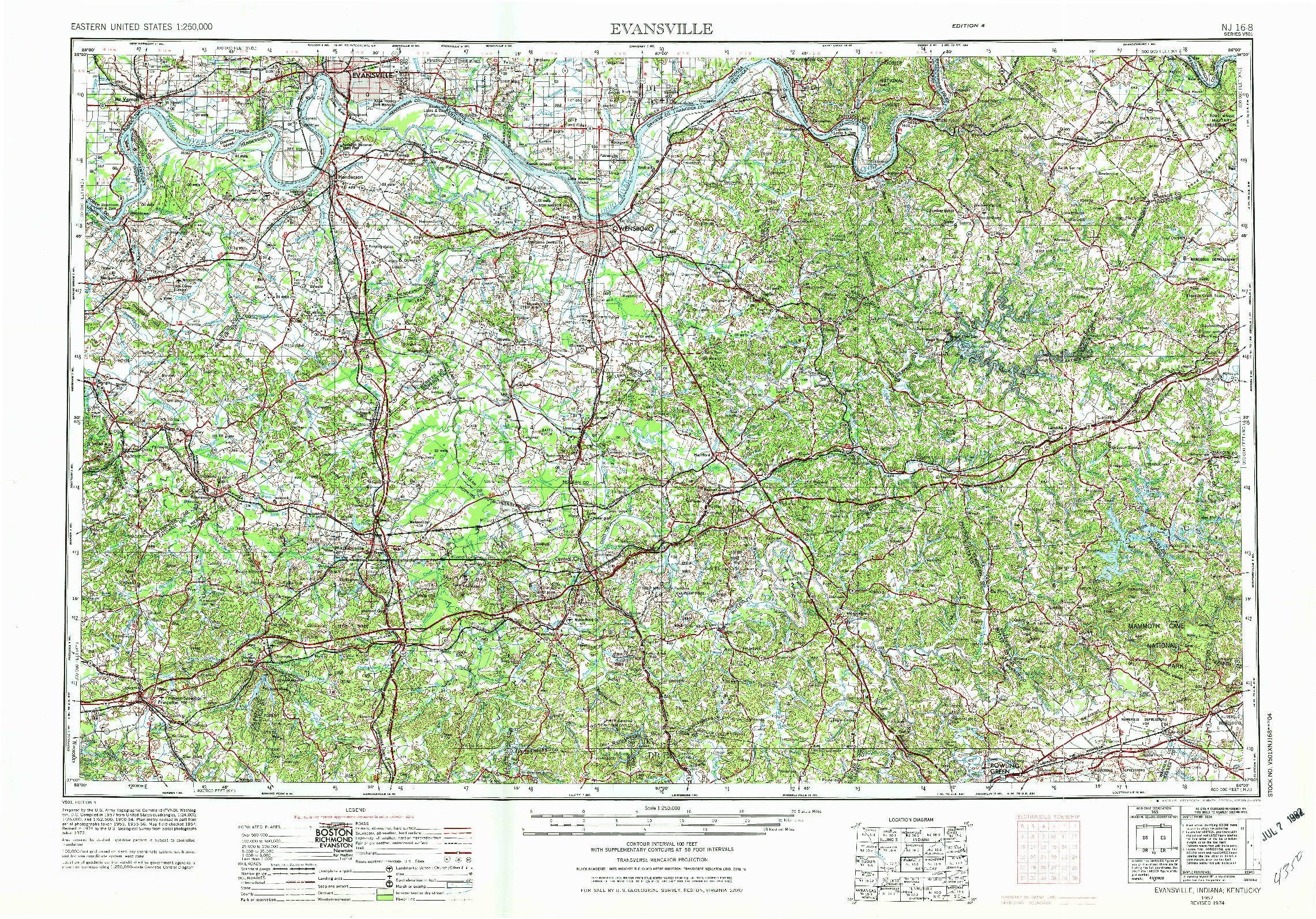 USGS 1:250000-SCALE QUADRANGLE FOR EVANSVILLE, IN 1957