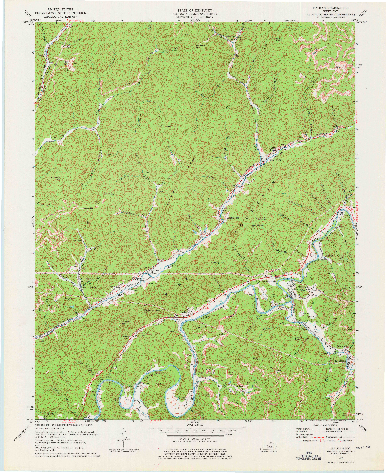 USGS 1:24000-SCALE QUADRANGLE FOR BALKAN, KY 1974
