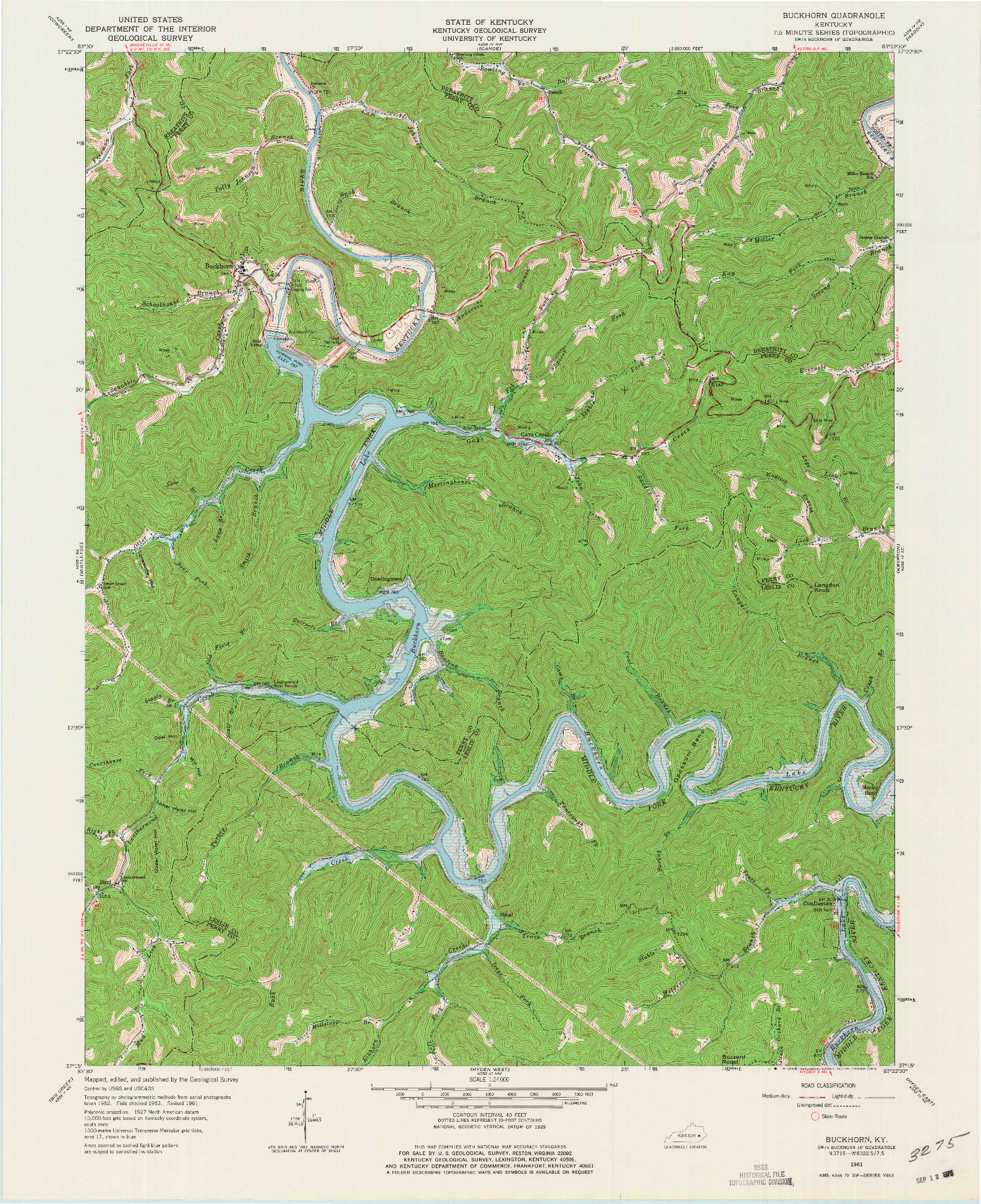 USGS 1:24000-SCALE QUADRANGLE FOR BUCKHORN, KY 1961