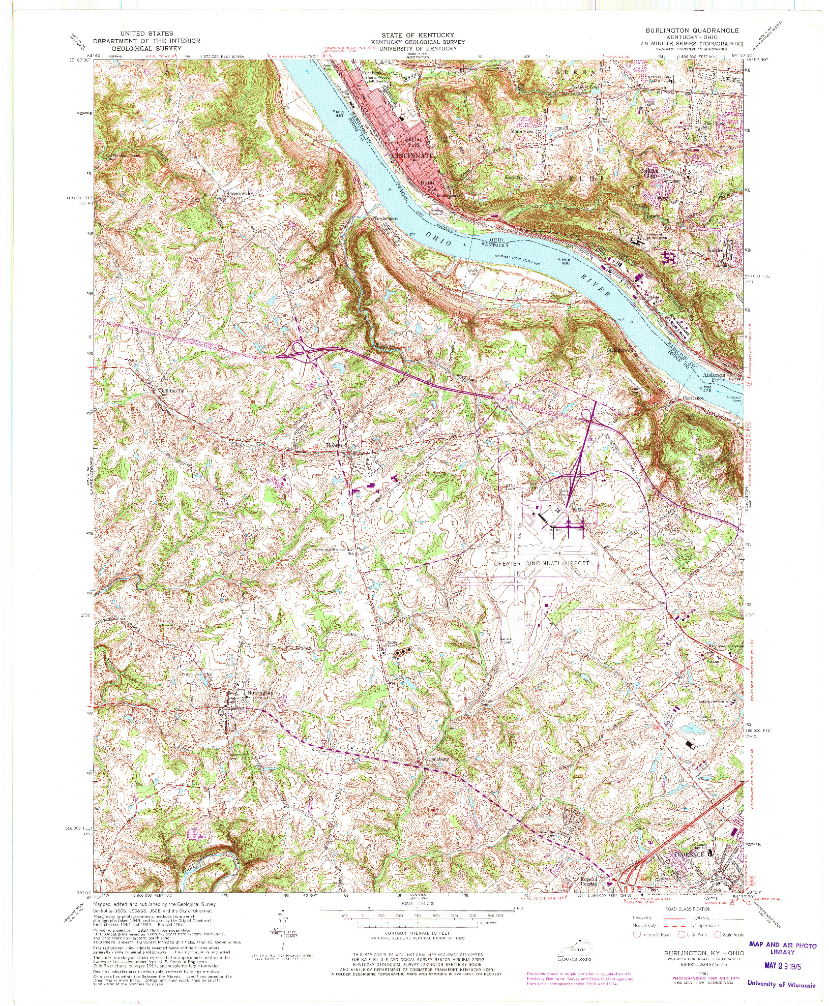 USGS 1:24000-SCALE QUADRANGLE FOR BURLINGTON, KY 1961