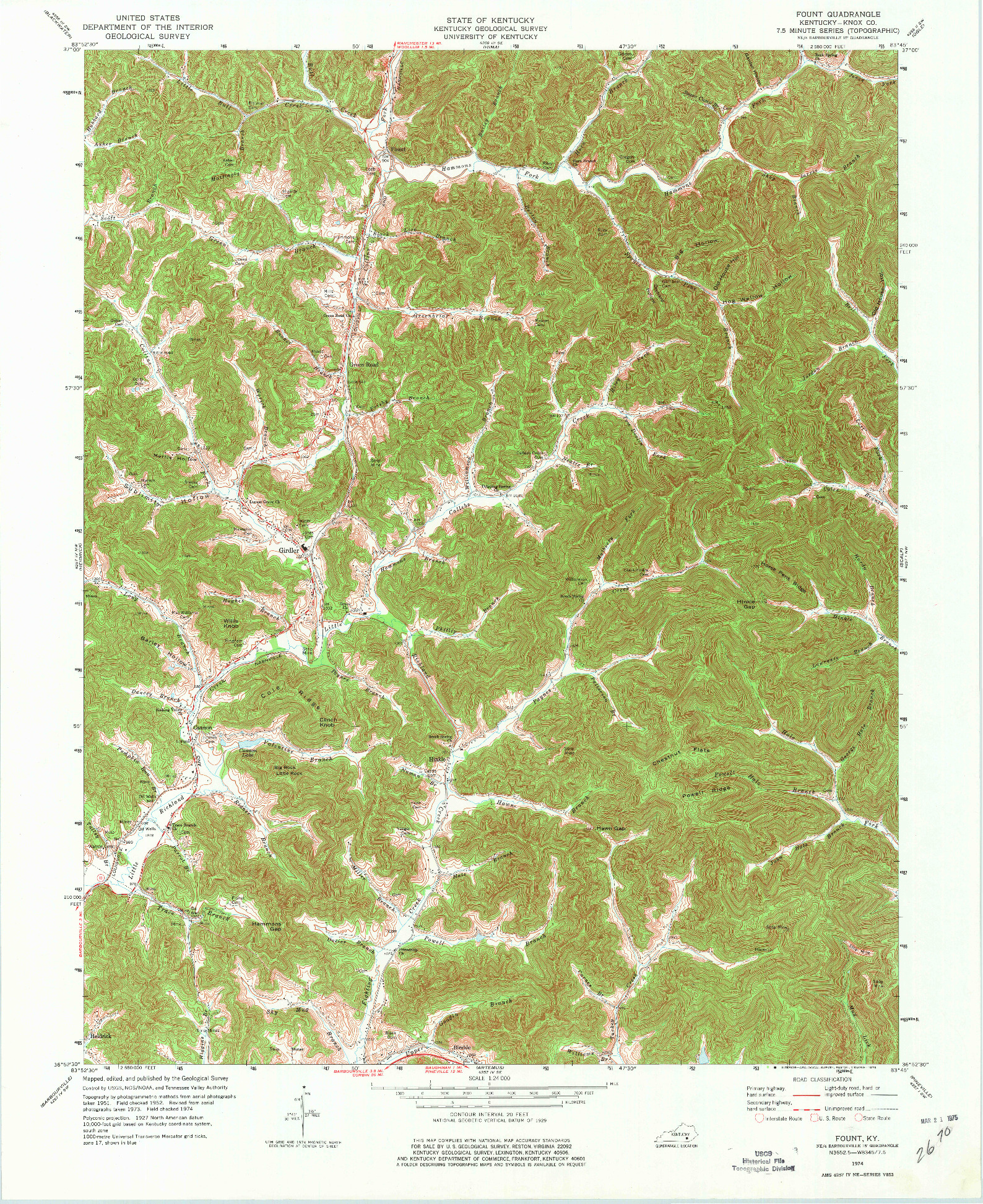 USGS 1:24000-SCALE QUADRANGLE FOR FOUNT, KY 1974