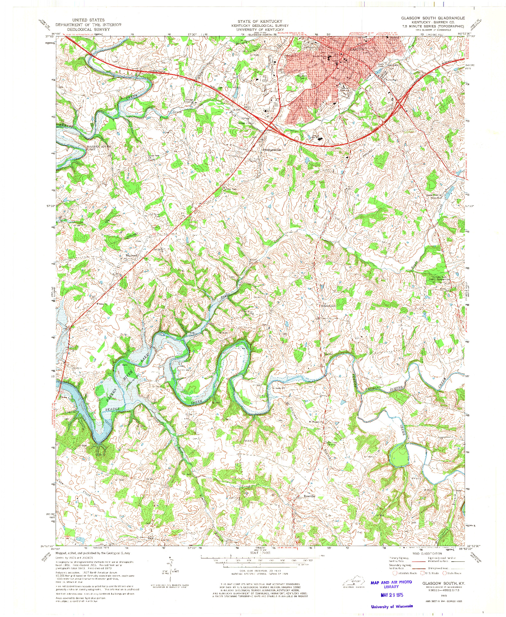 USGS 1:24000-SCALE QUADRANGLE FOR GLASGOW SOUTH, KY 1973