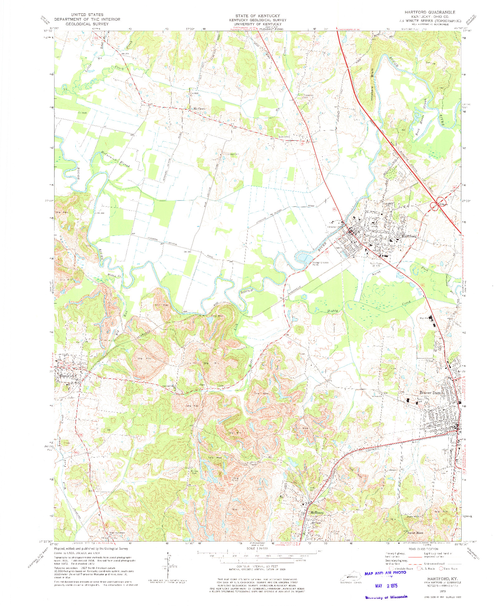 USGS 1:24000-SCALE QUADRANGLE FOR HARTFORD, KY 1973