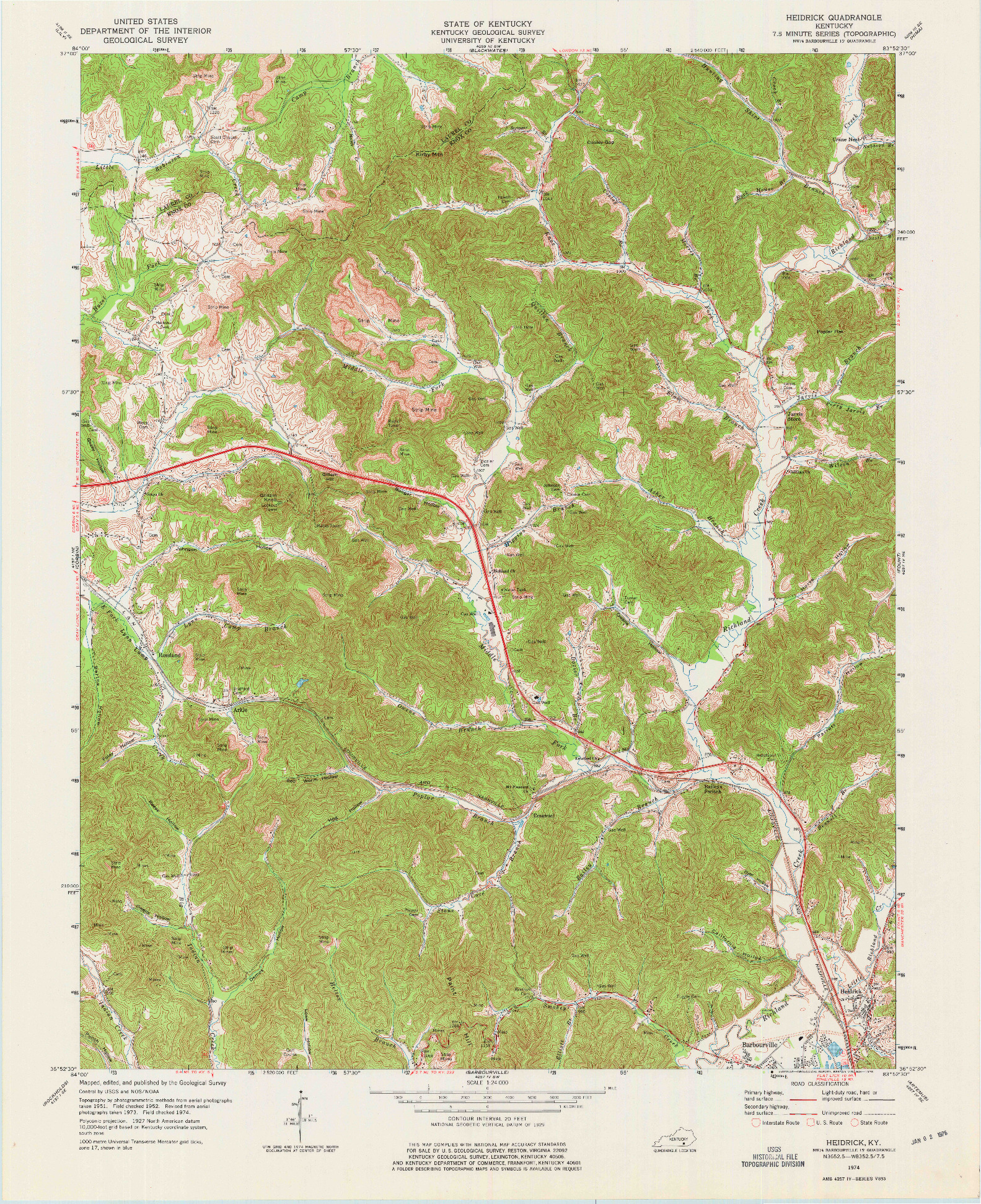 USGS 1:24000-SCALE QUADRANGLE FOR HEIDRICK, KY 1974