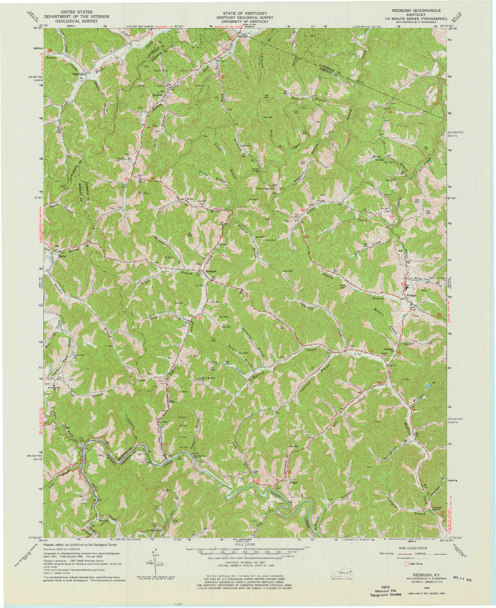 USGS 1:24000-SCALE QUADRANGLE FOR REDBUSH, KY 1962