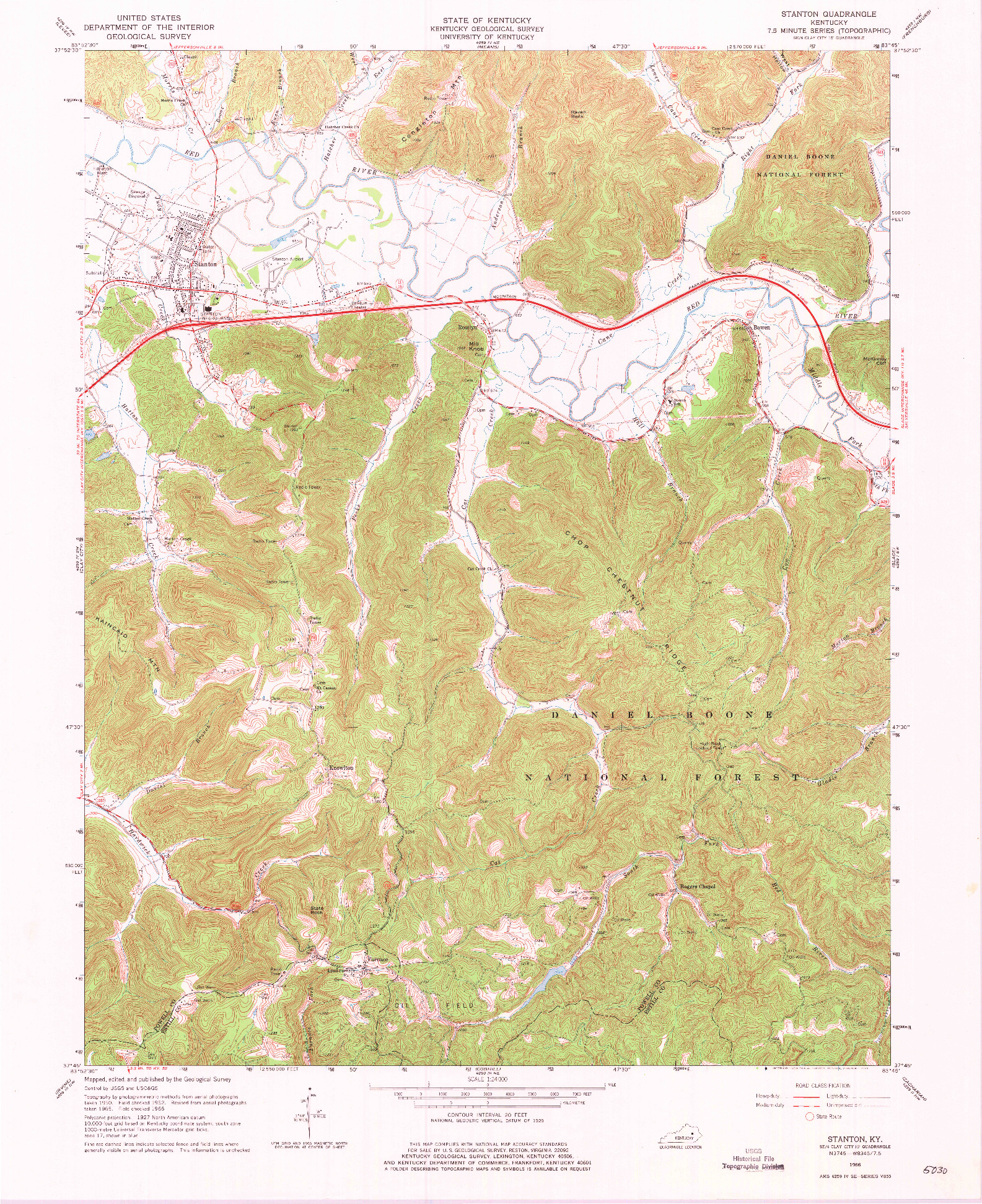 USGS 1:24000-SCALE QUADRANGLE FOR STANTON, KY 1966