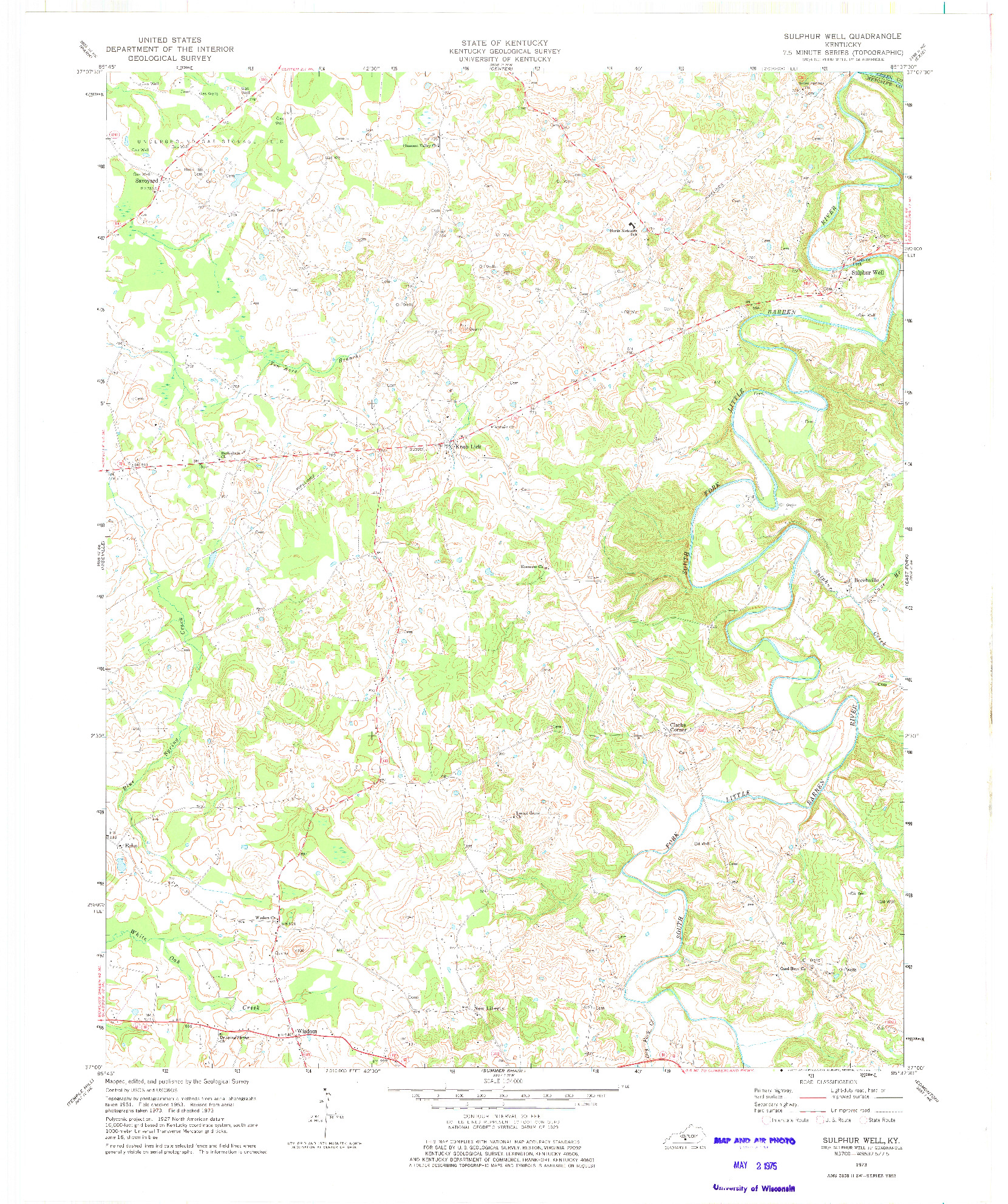 USGS 1:24000-SCALE QUADRANGLE FOR SULPHUR WELL, KY 1973