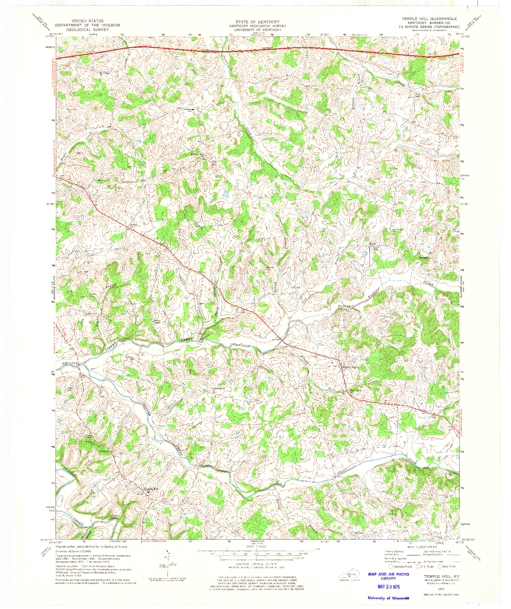 USGS 1:24000-SCALE QUADRANGLE FOR TEMPLE HILL, KY 1973