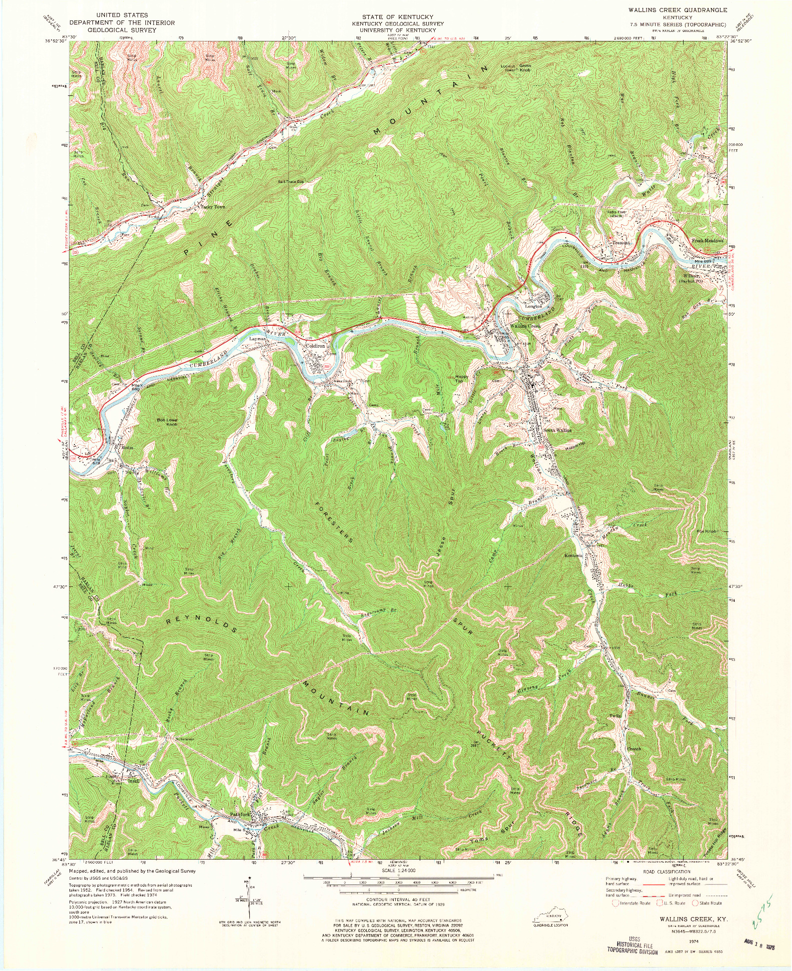 USGS 1:24000-SCALE QUADRANGLE FOR WALLINS CREEK, KY 1974