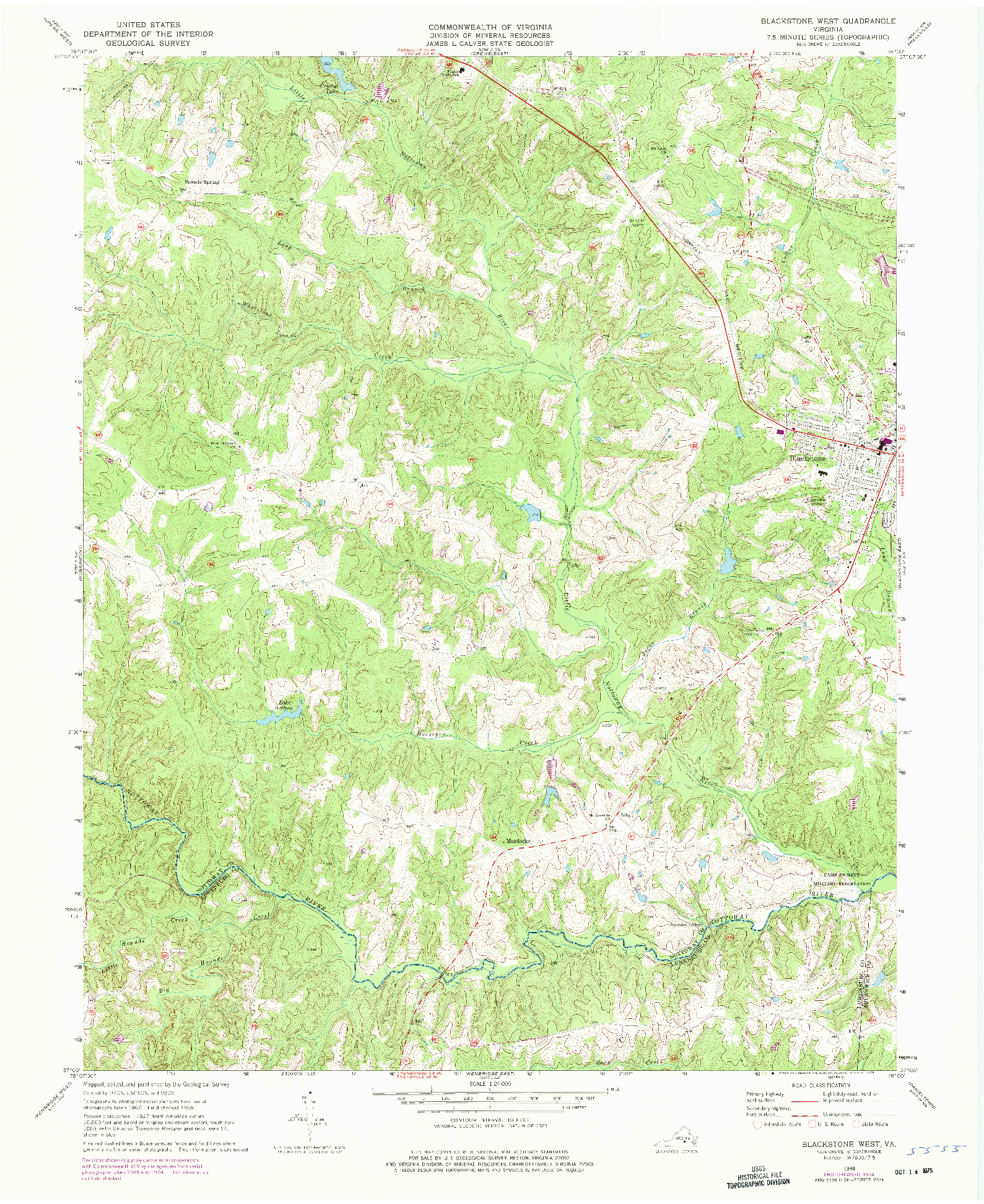 USGS 1:24000-SCALE QUADRANGLE FOR BLACKSTONE WEST, VA 1968