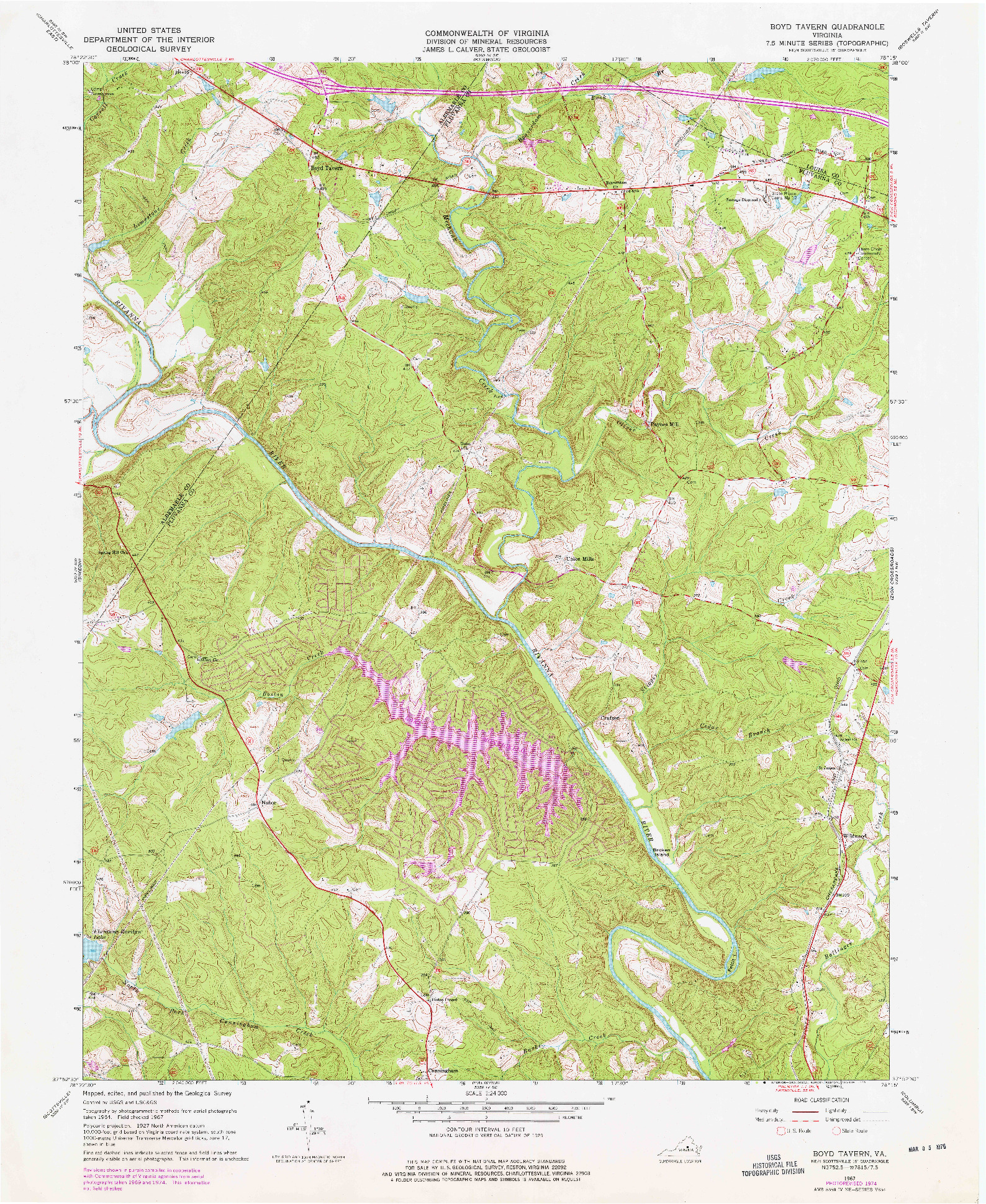 USGS 1:24000-SCALE QUADRANGLE FOR BOYD TAVERN, VA 1967