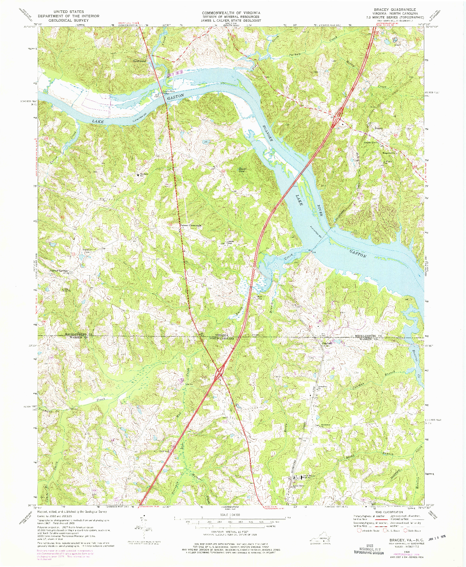 USGS 1:24000-SCALE QUADRANGLE FOR BRACEY, VA 1968